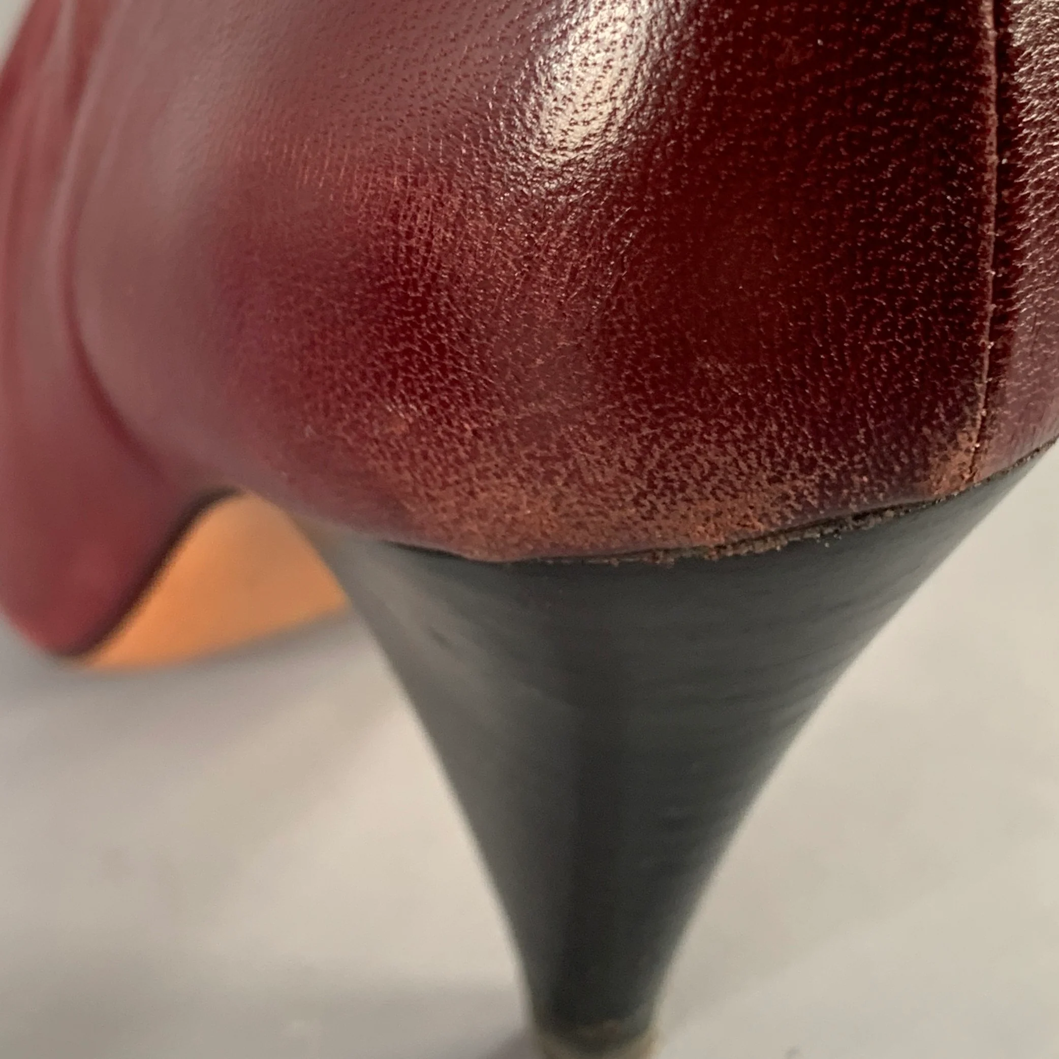 CELINE Size 7 High Throat Burgundy Leather Cone Heel Pumps - Image 11