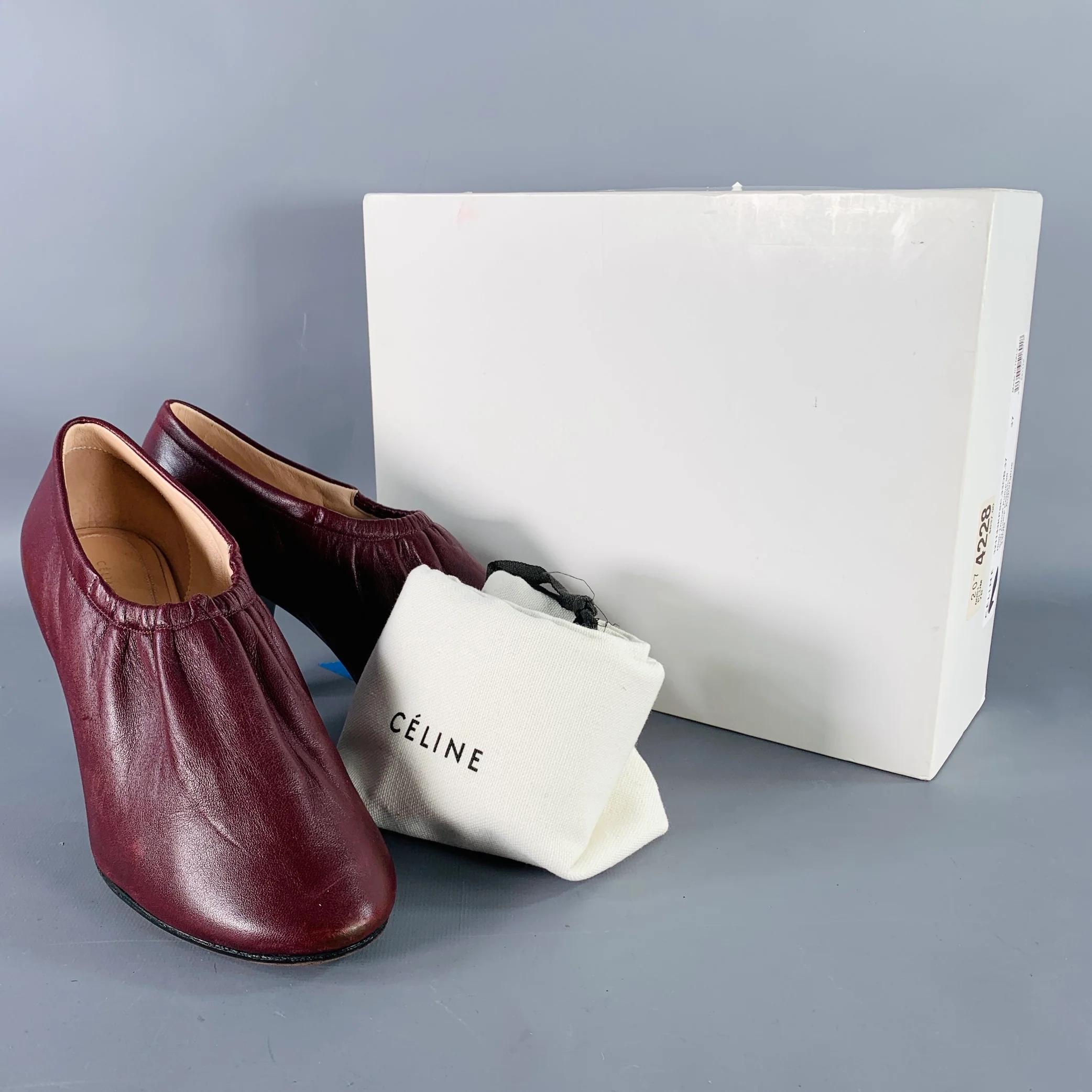 CELINE Size 7 High Throat Burgundy Leather Cone Heel Pumps - Image 13