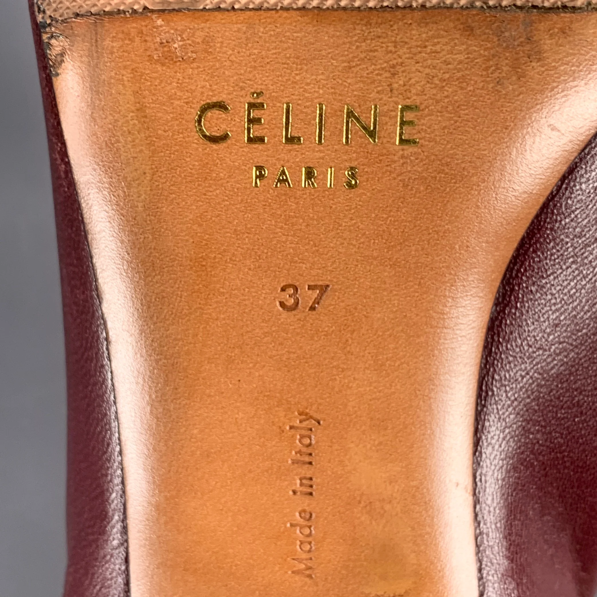 CELINE Size 7 High Throat Burgundy Leather Cone Heel Pumps - Image 8