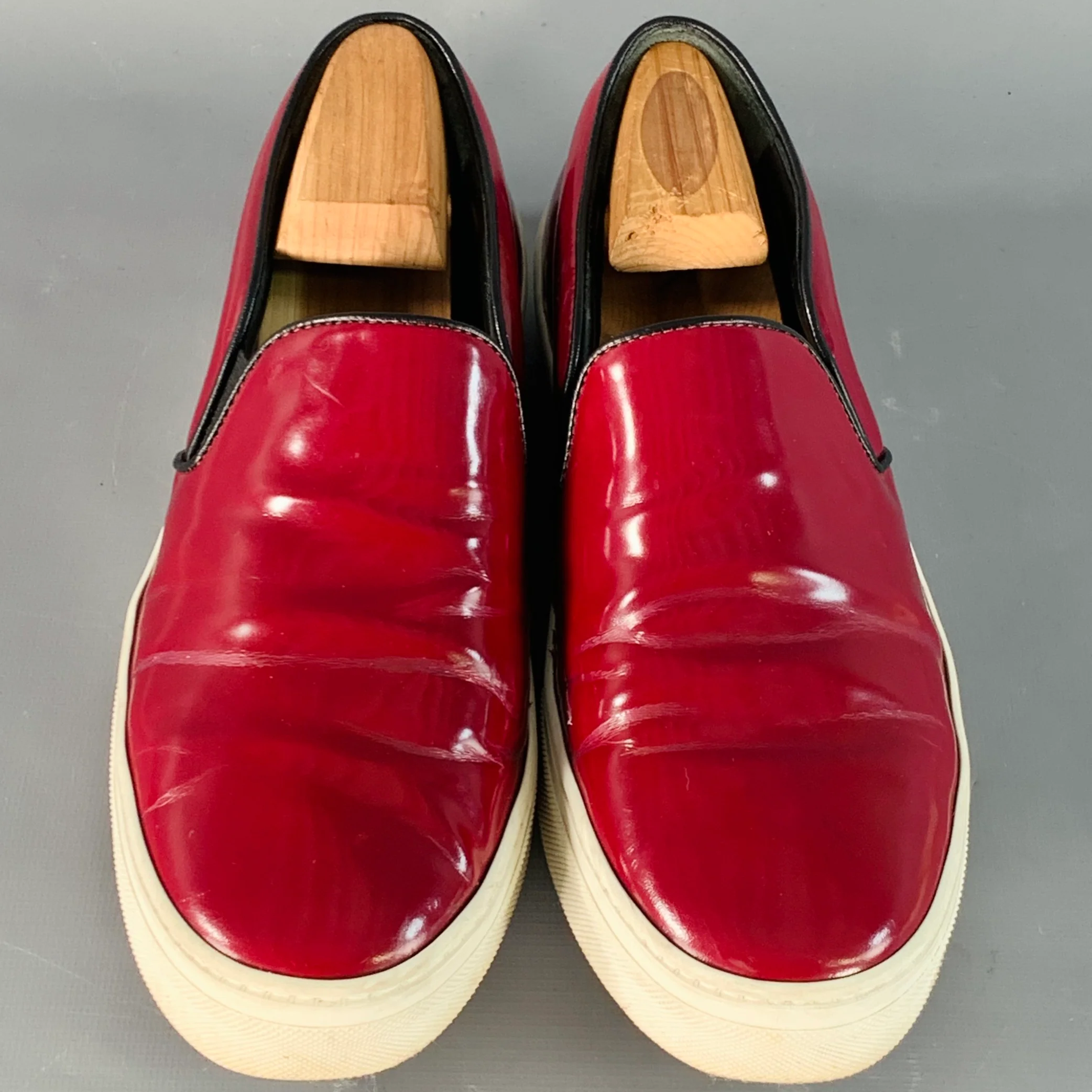 CELINE Size 8.5 Burgundy White Patent Leather Slip On Sneakers - Image 4