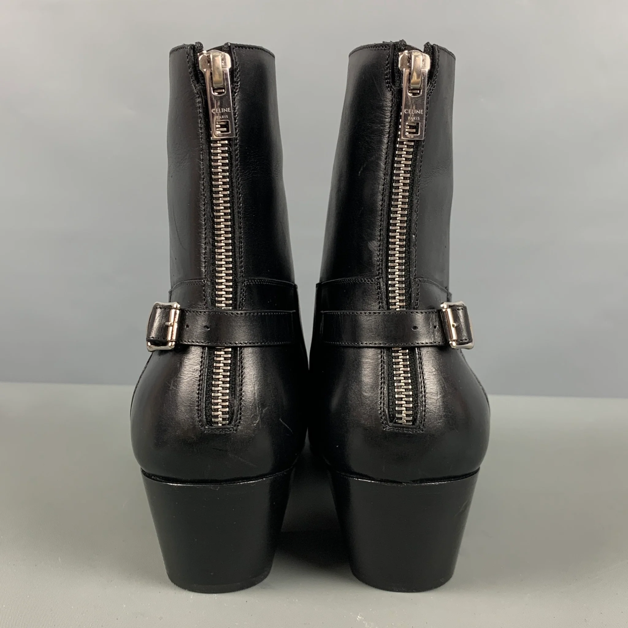 CELINE Size 8 Black Back Zip Boots - Image 3