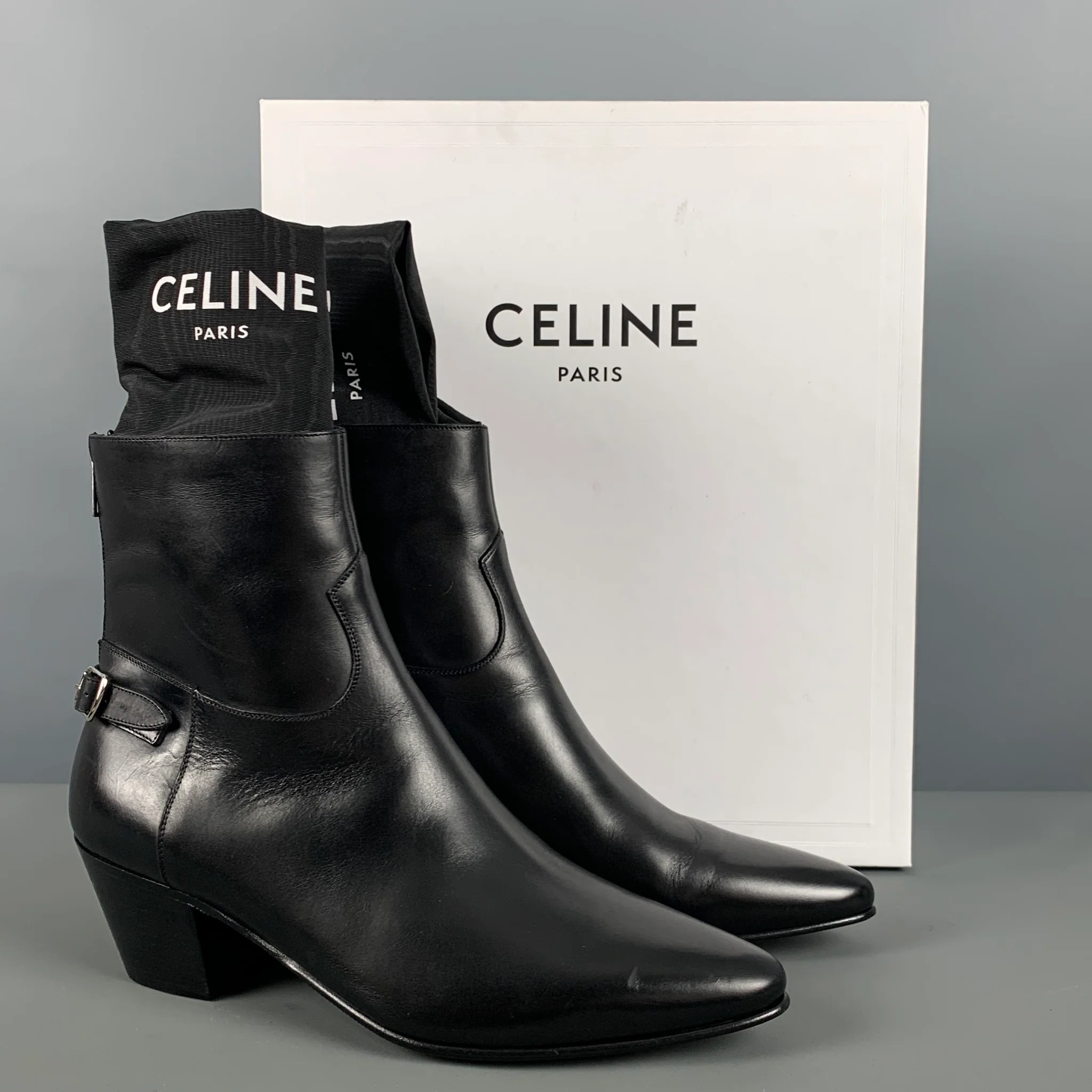 CELINE Size 8 Black Back Zip Boots - Image 8