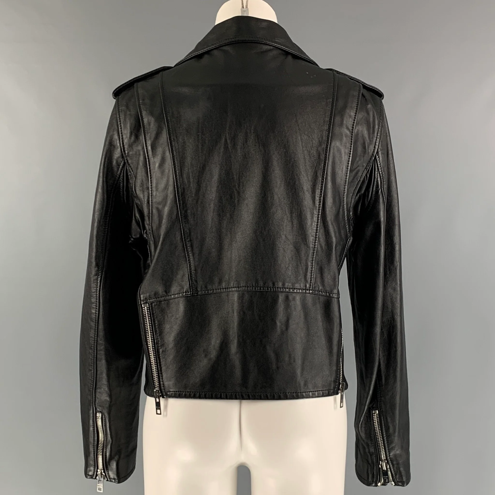 CELINE Size 8 Black Calf Motorcycle Jacket - Image 3