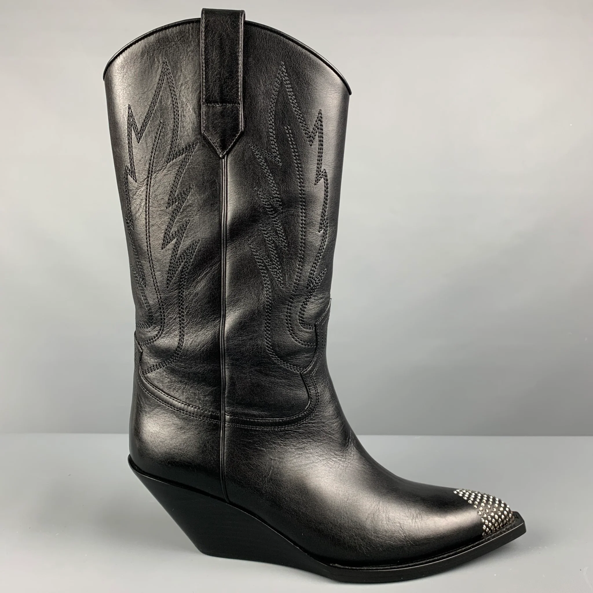 CELINE Size 8 Mens Black Rhinestone Leather Western Boots - Image 2