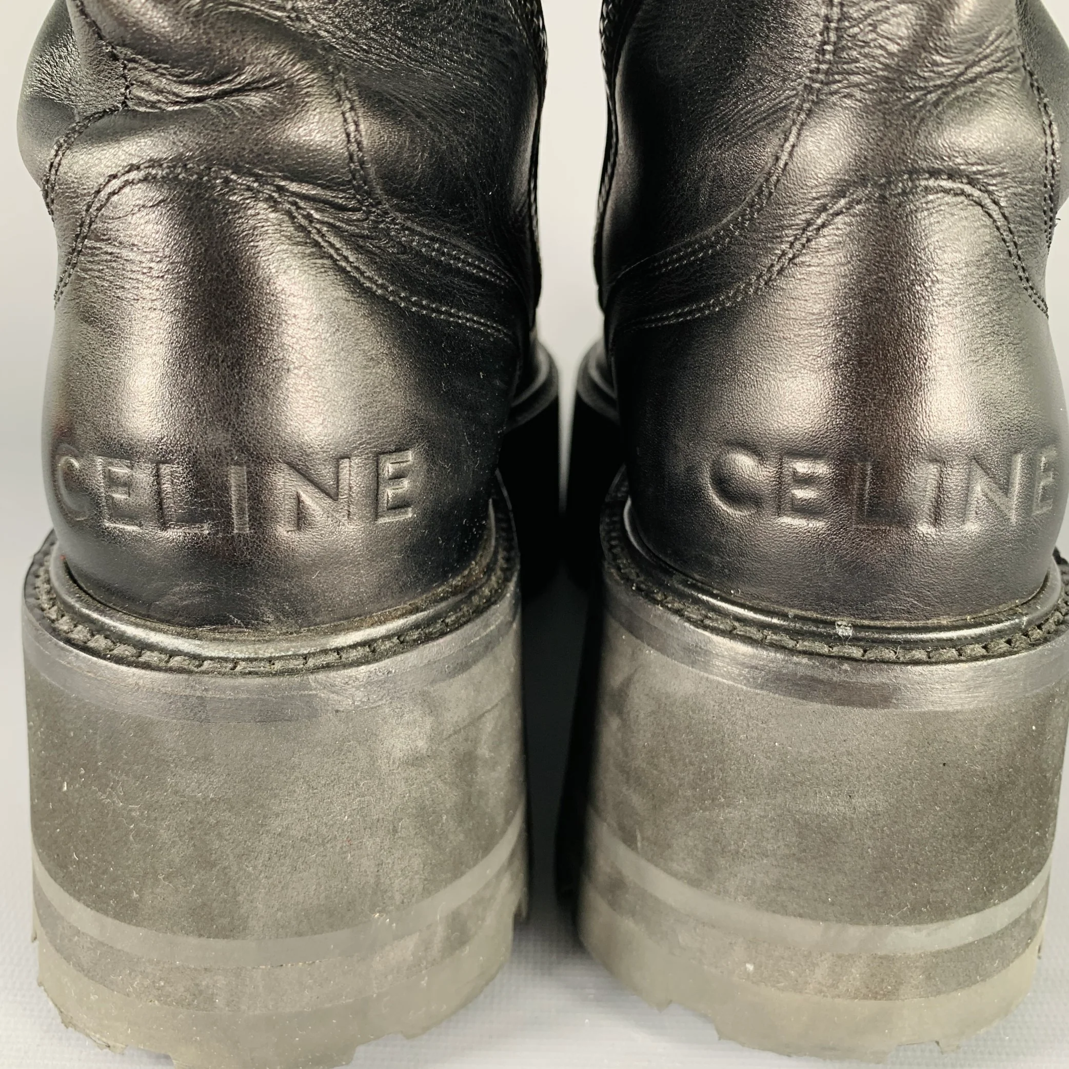 CELINE Size 8 SS23 -Bulky Maxx- Black Leather Platform Boots - Image 4