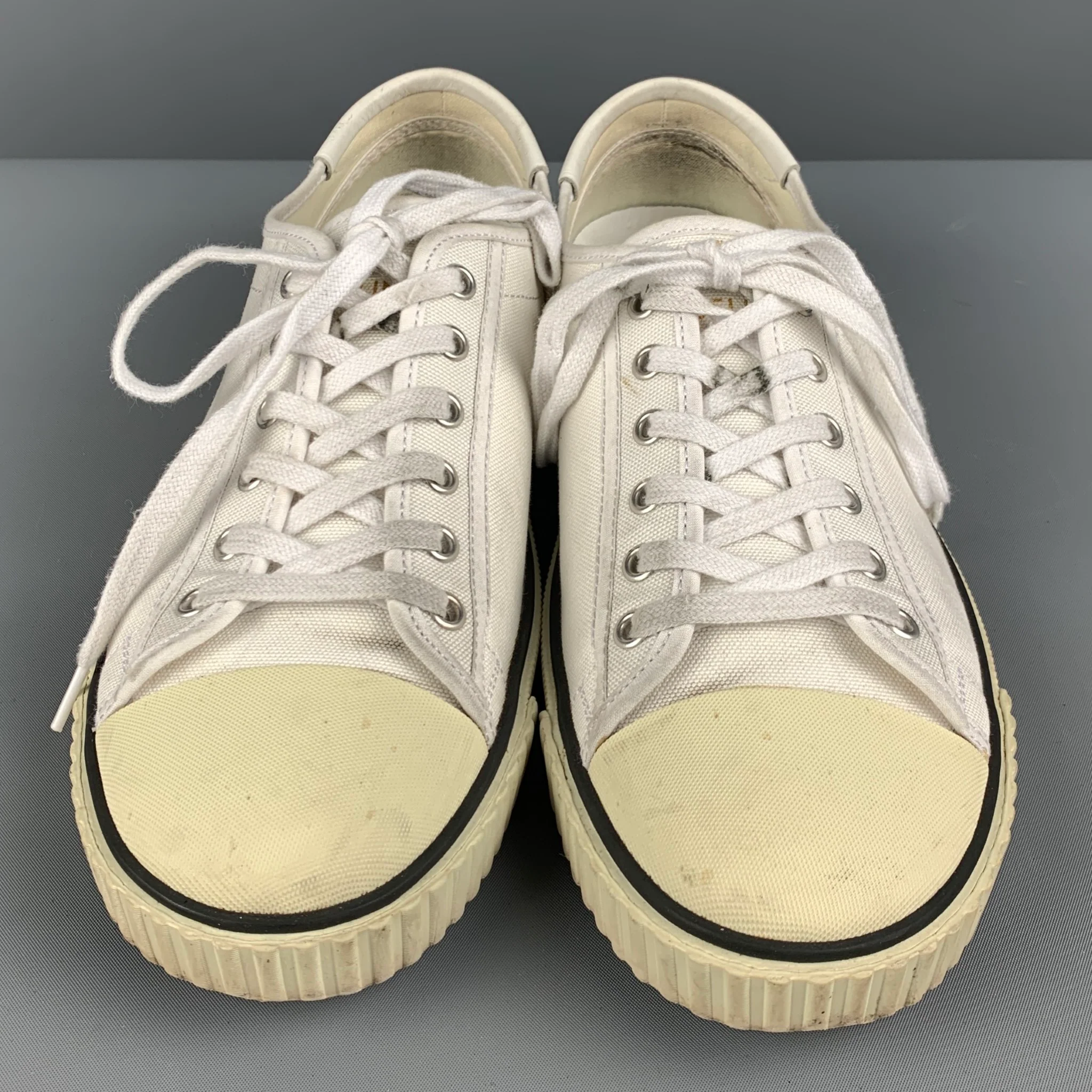 CELINE Size 8 White Black Canvas Sneakers - Image 4