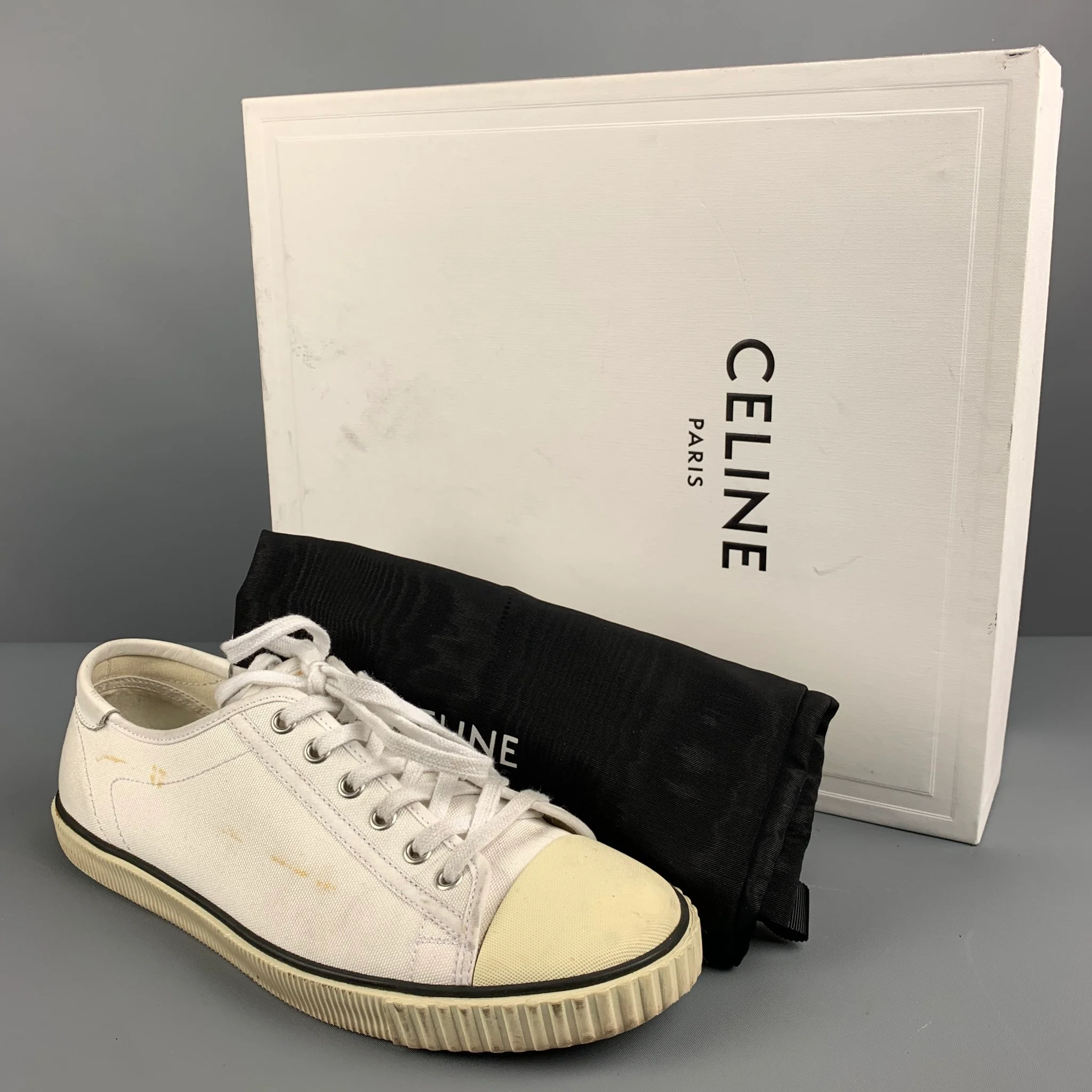 CELINE Size 8 White Black Canvas Sneakers - Image 9