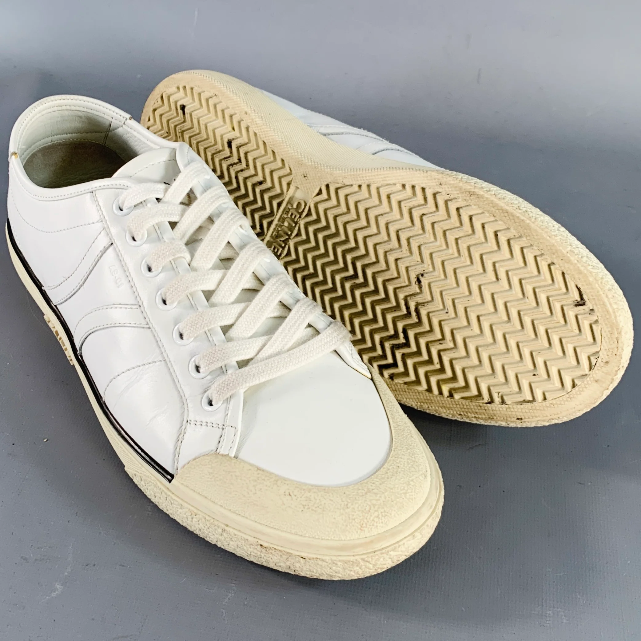 CELINE Size 8 White Leather Low Top Lace-Up Sneakers - Image 5