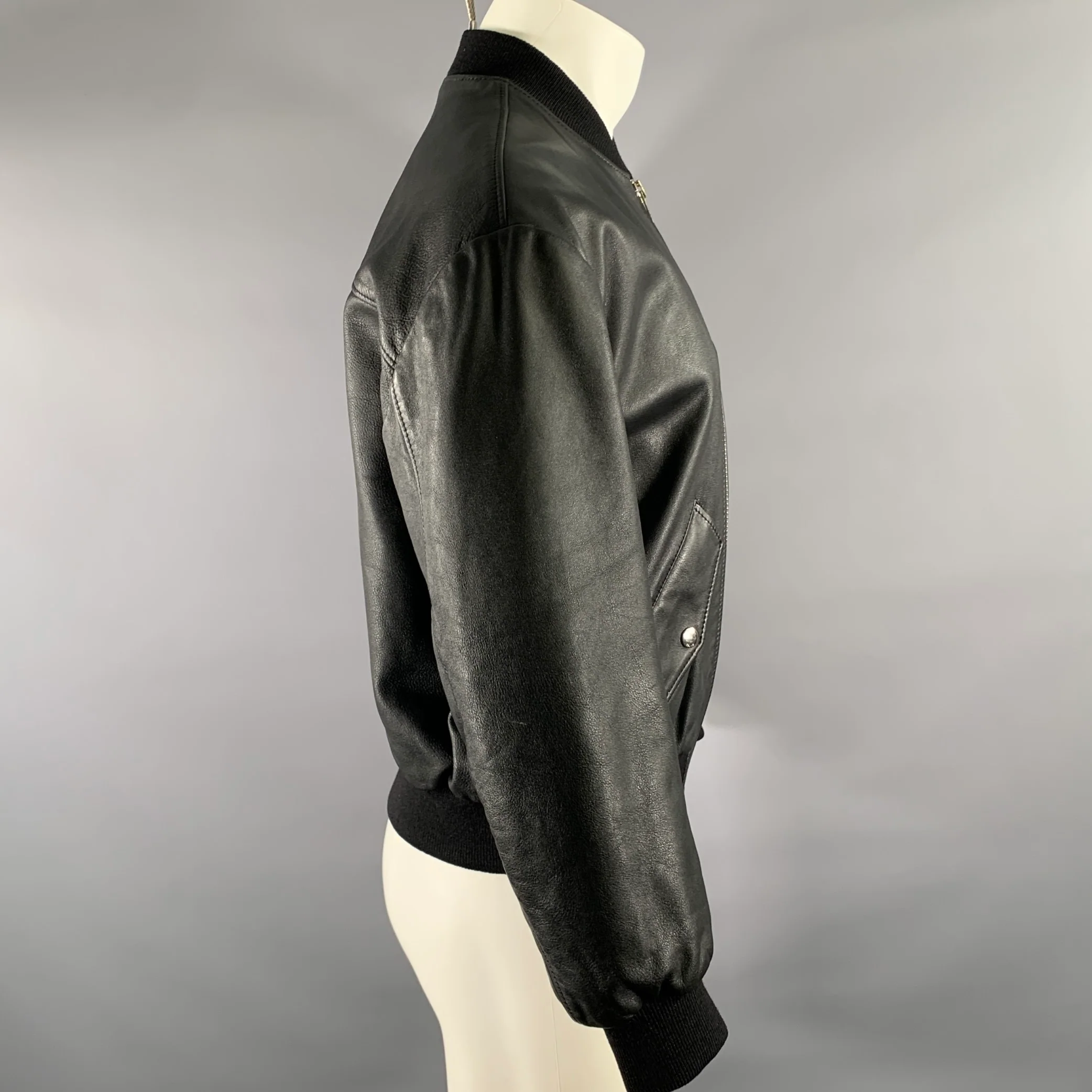 CELINE Size M Black Leather Bomber Jacket - Image 3