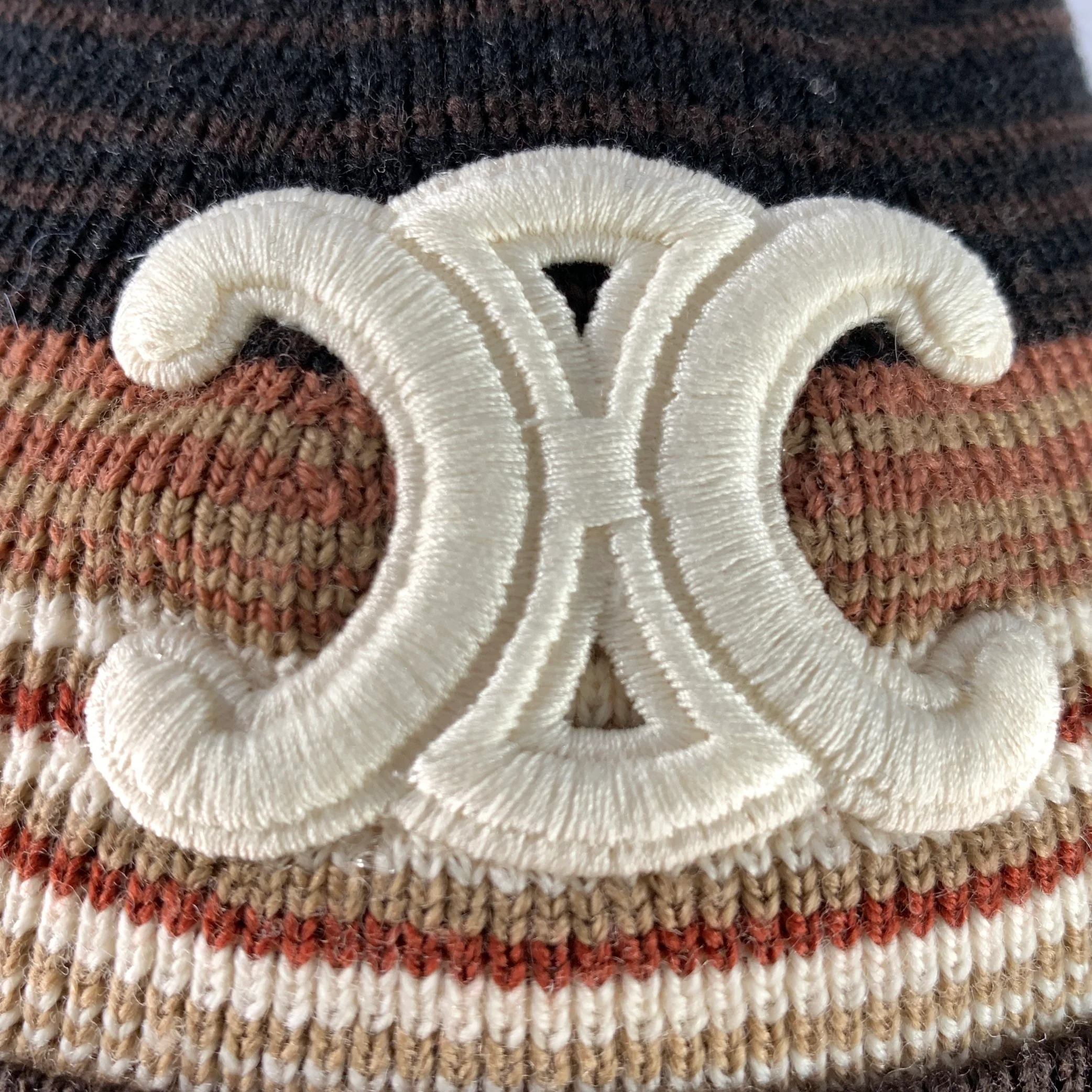 CELINE Size One Size Brown Tan Stripe Wool Hats - Image 2