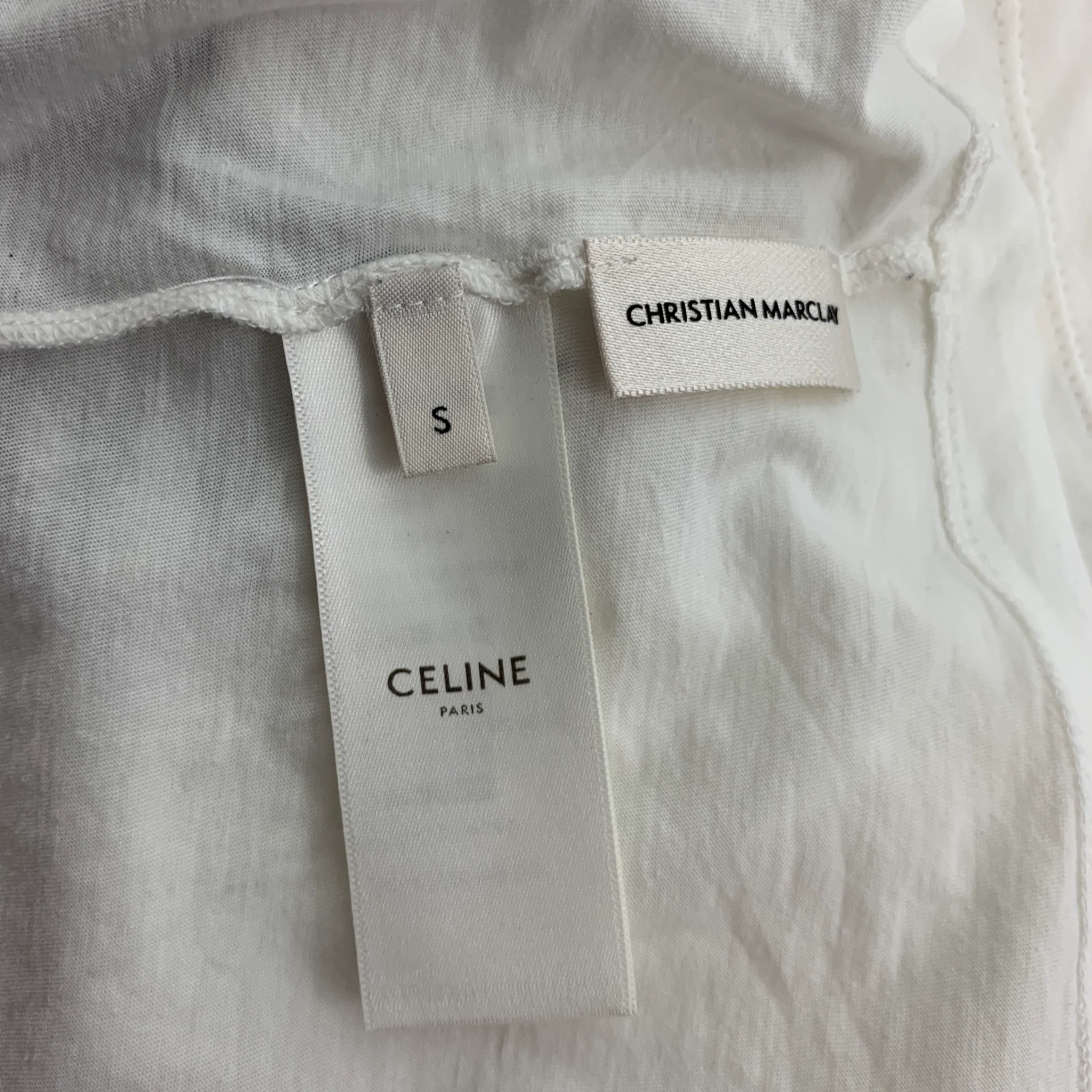 CELINE Size S White Black Cotton Graphic Short Sleeve T-Shirt - Image 4