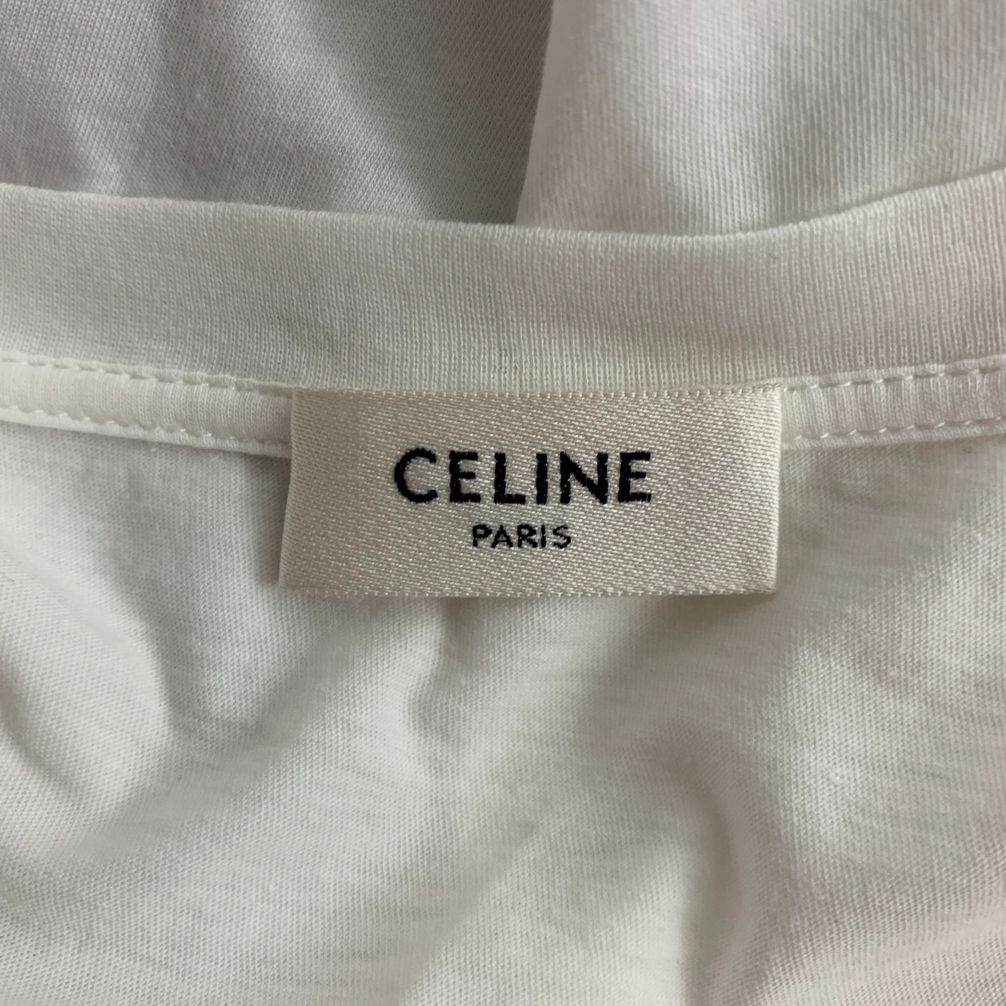 CELINE Size S White Black Cotton Graphic Short Sleeve T-Shirt - Image 6