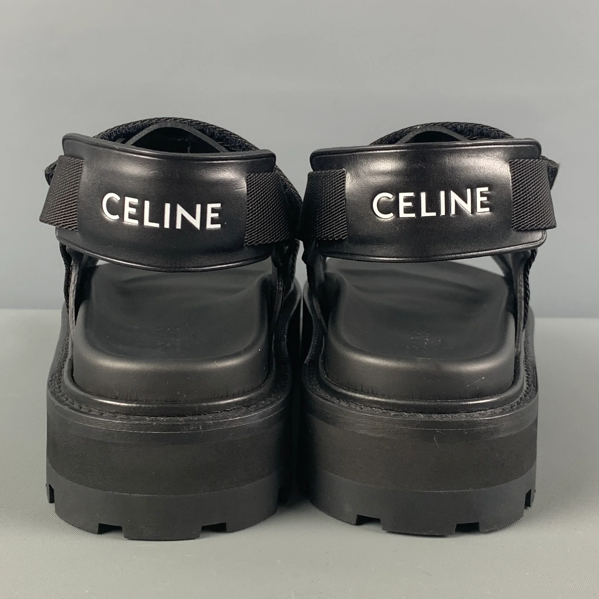 CELINE Spring 22 Size 10 Black White Leather Bulky Sandal 45 - Image 5