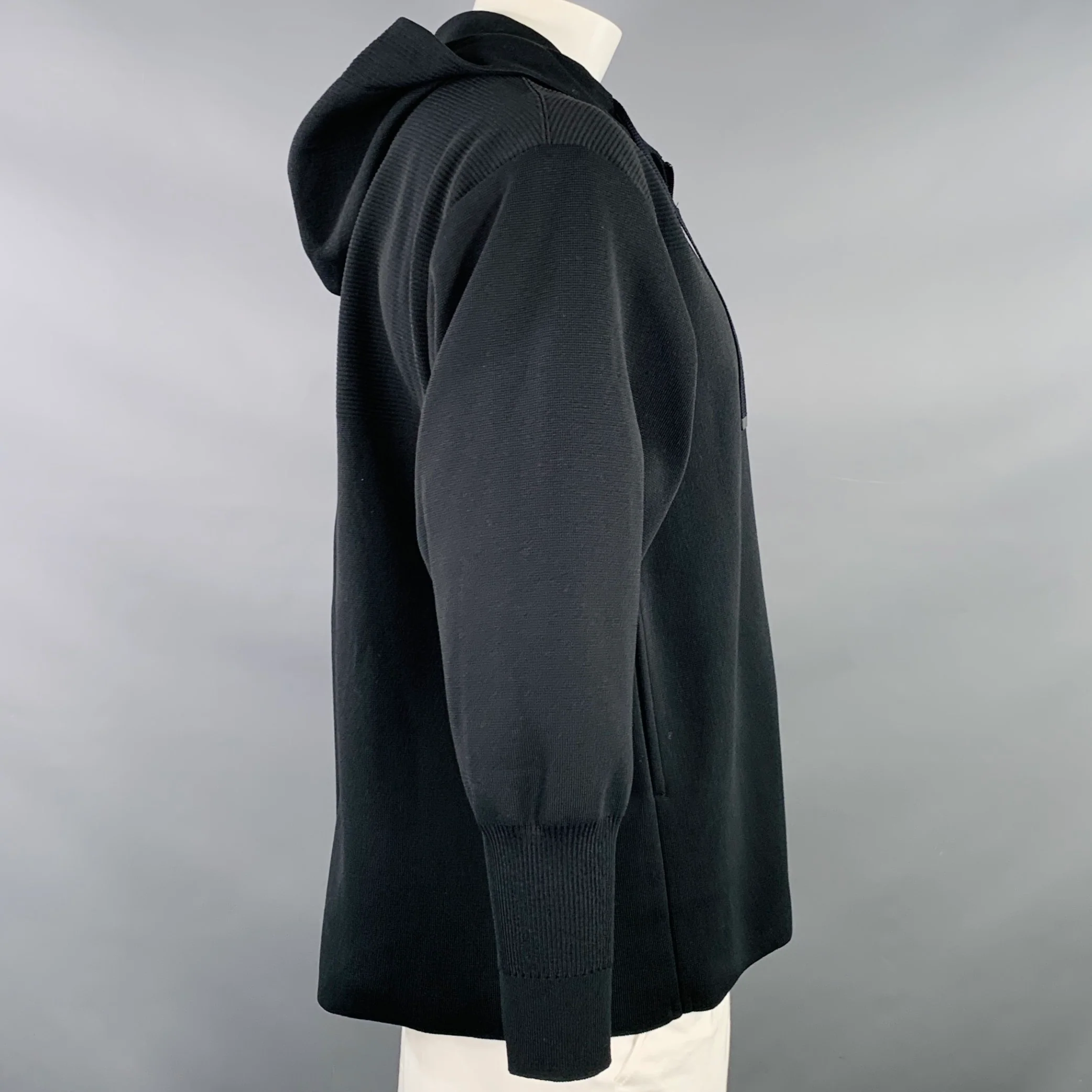 CFCL Size L Black Ribbed Polyester Hooded Jacket - Image 2