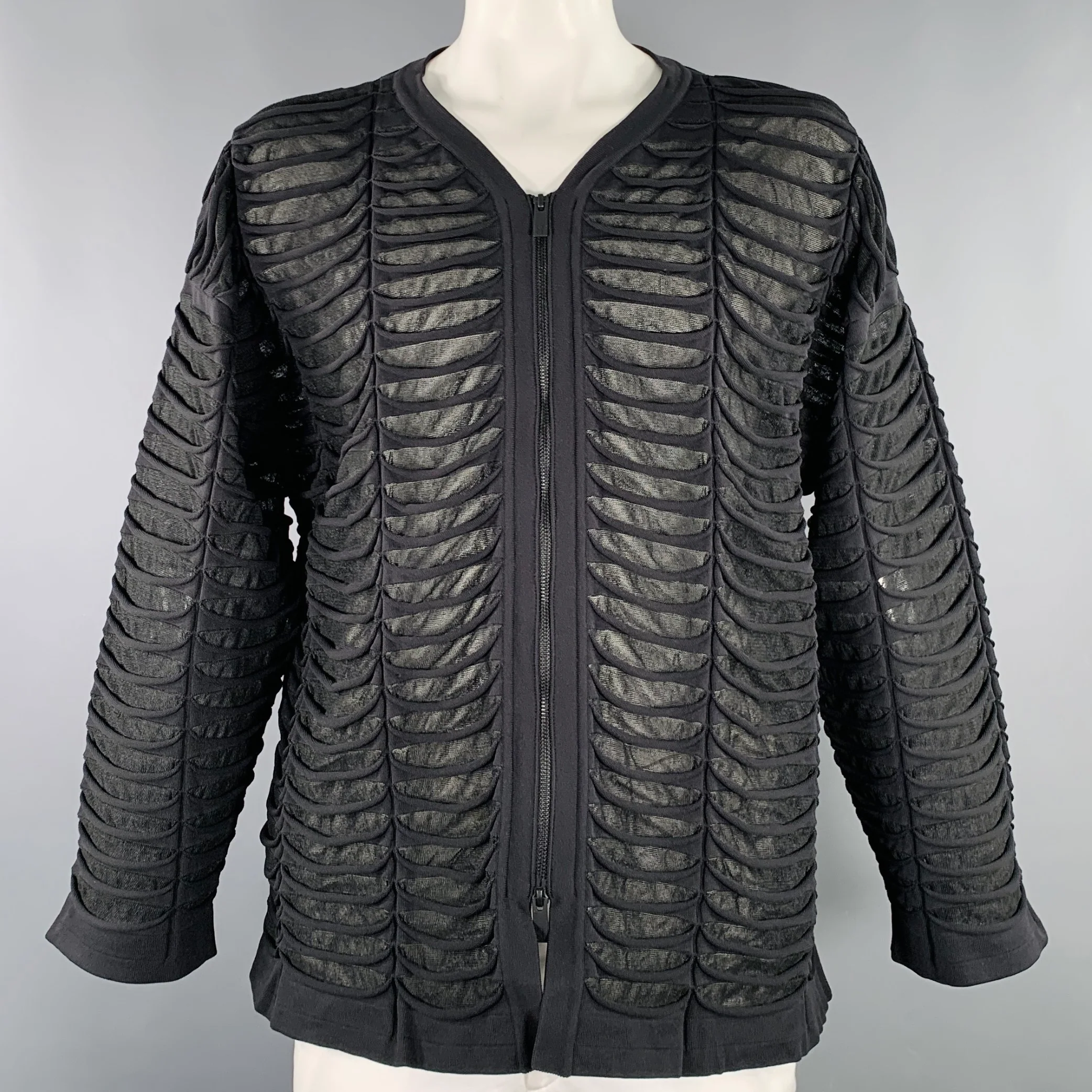 CFCL Size XL Black Textured Polyester Blend Zip Up Jacket