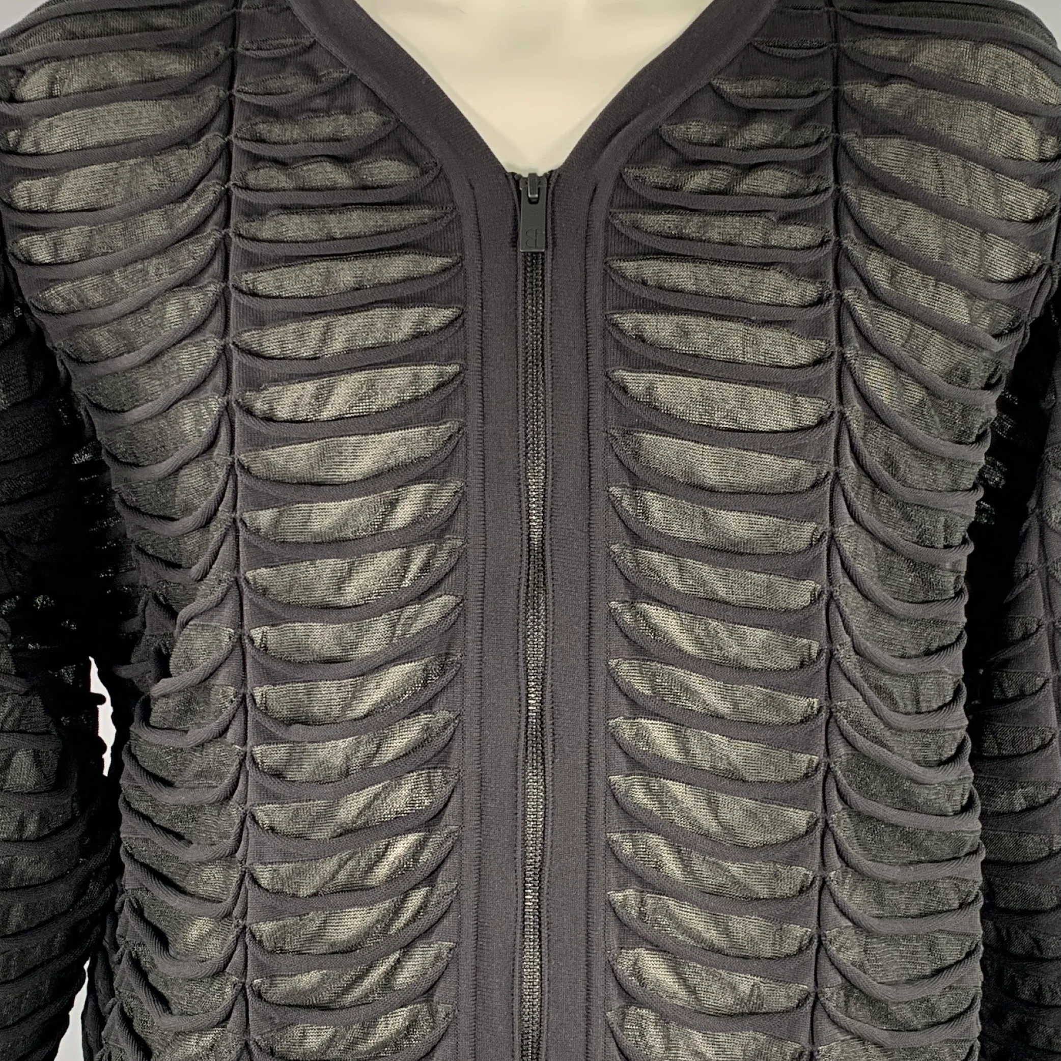 CFCL Size XL Black Textured Polyester Blend Zip Up Jacket - Image 2