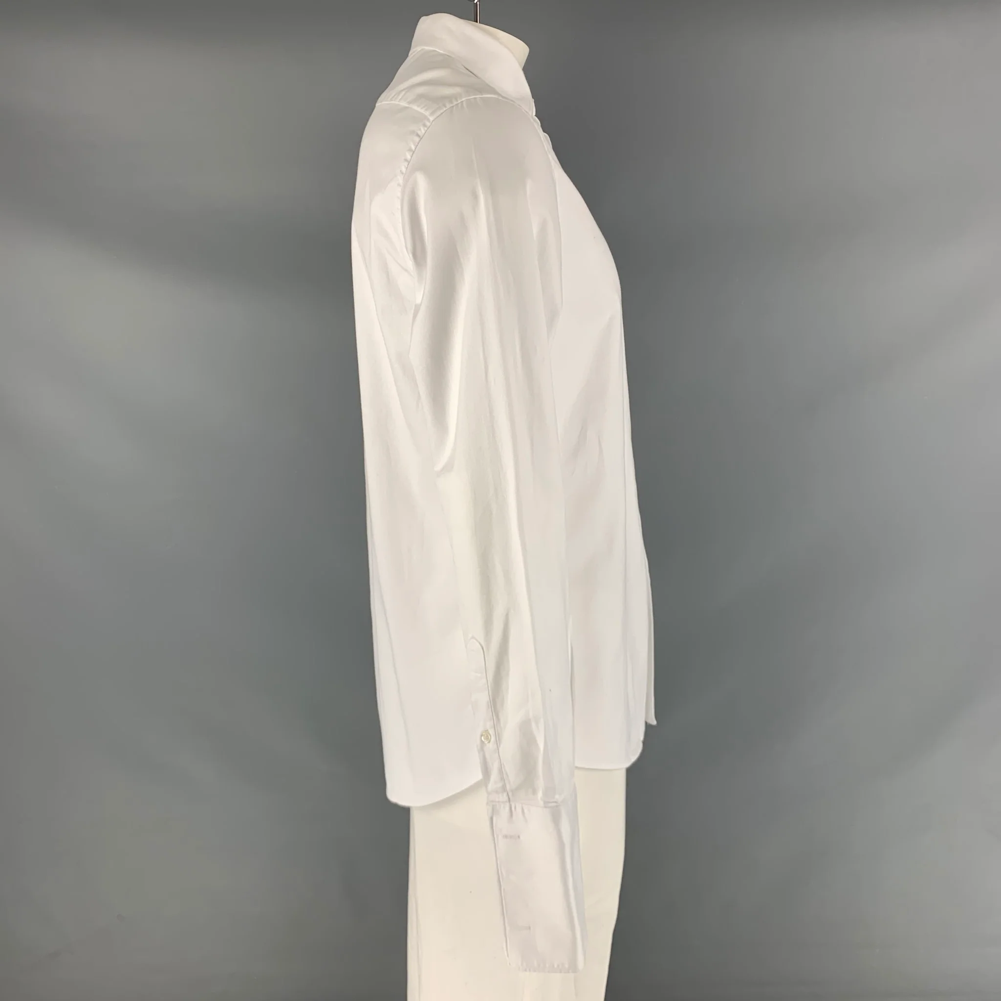 CH by CAROLINA HERRERA Size L White Solid Cotton Button Up Long Sleeve Shirt - Image 2