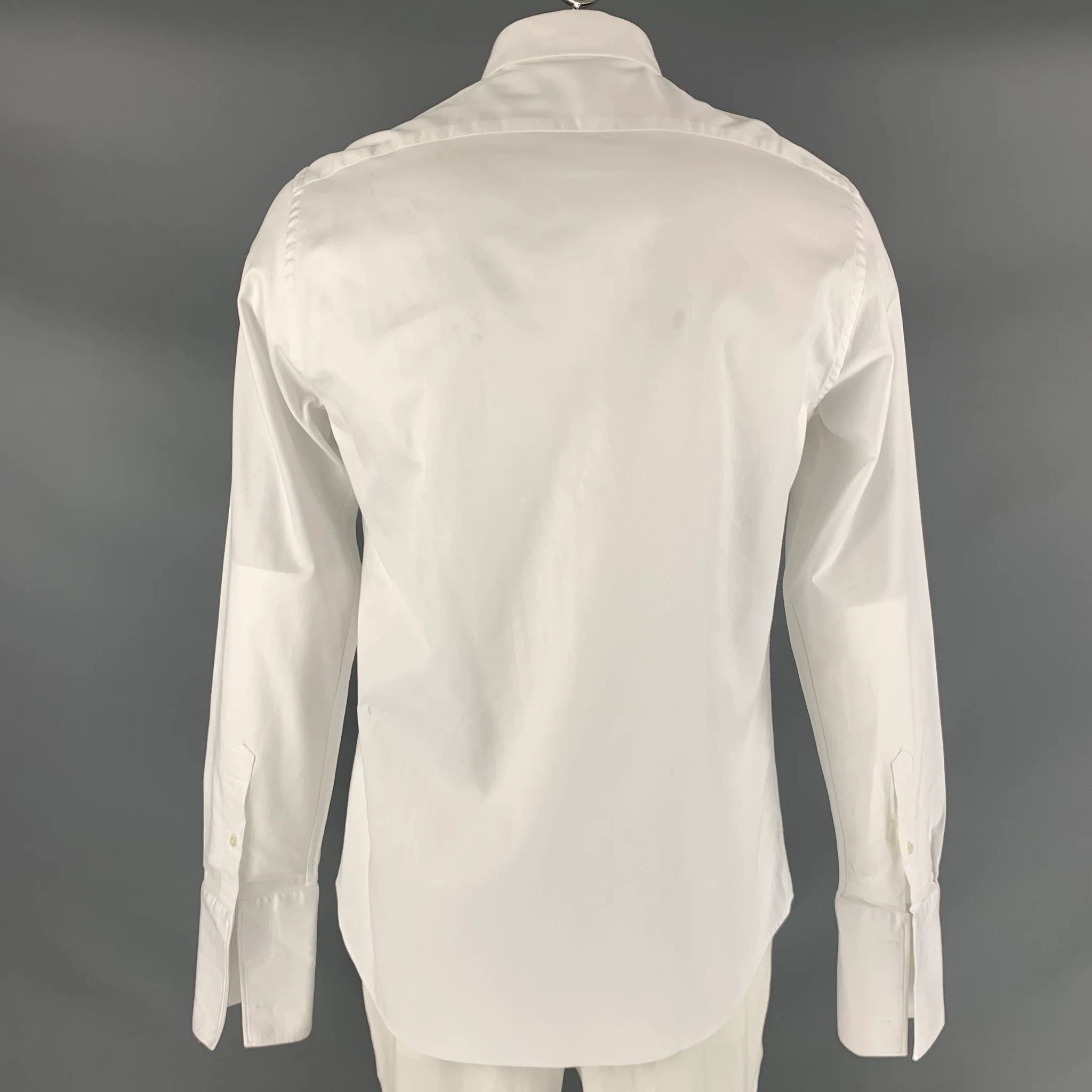 CH by CAROLINA HERRERA Size L White Solid Cotton Button Up Long Sleeve Shirt - Image 3