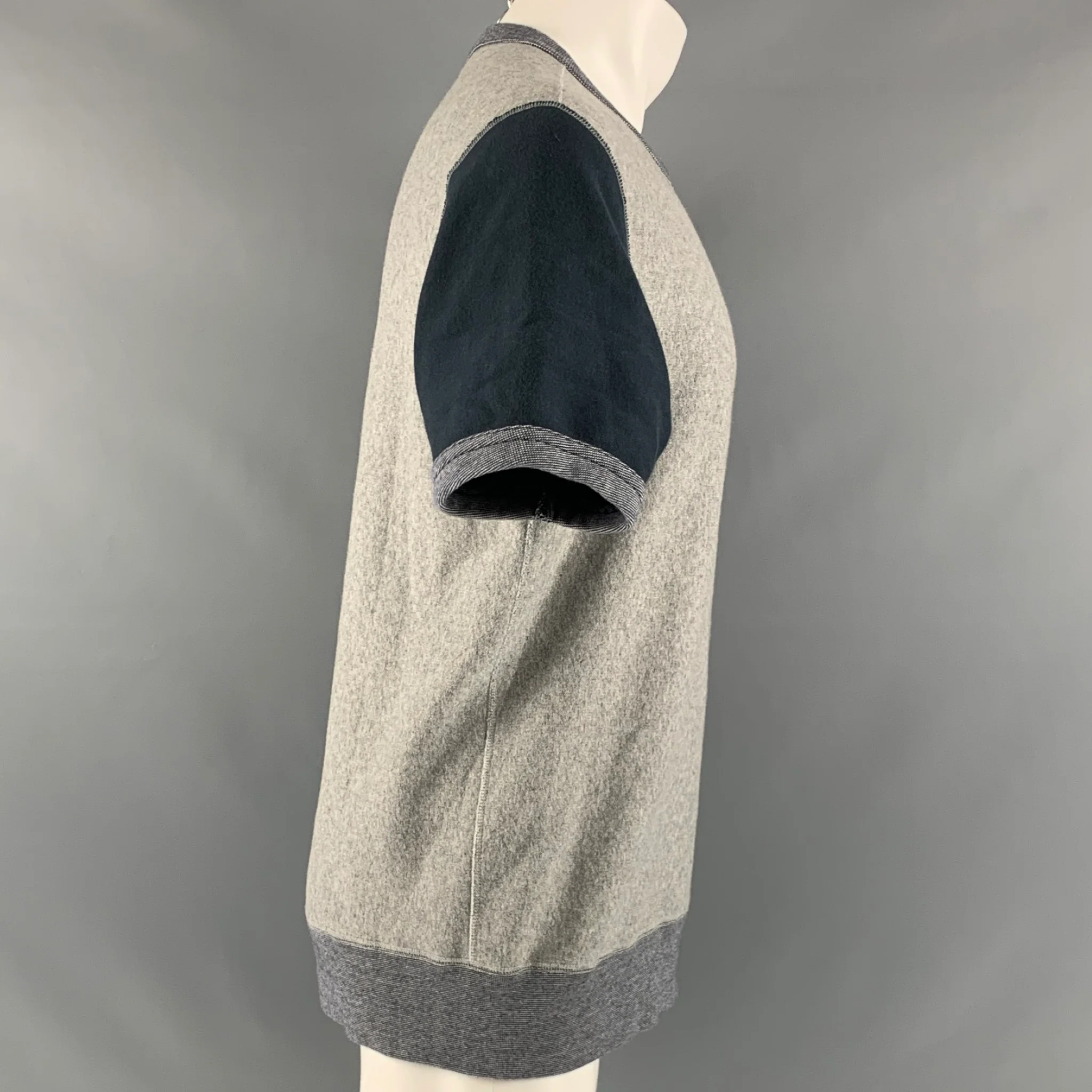 CHAMPION Size M Grey Navy Color Block Cotton Polyester T-shirt - Image 2