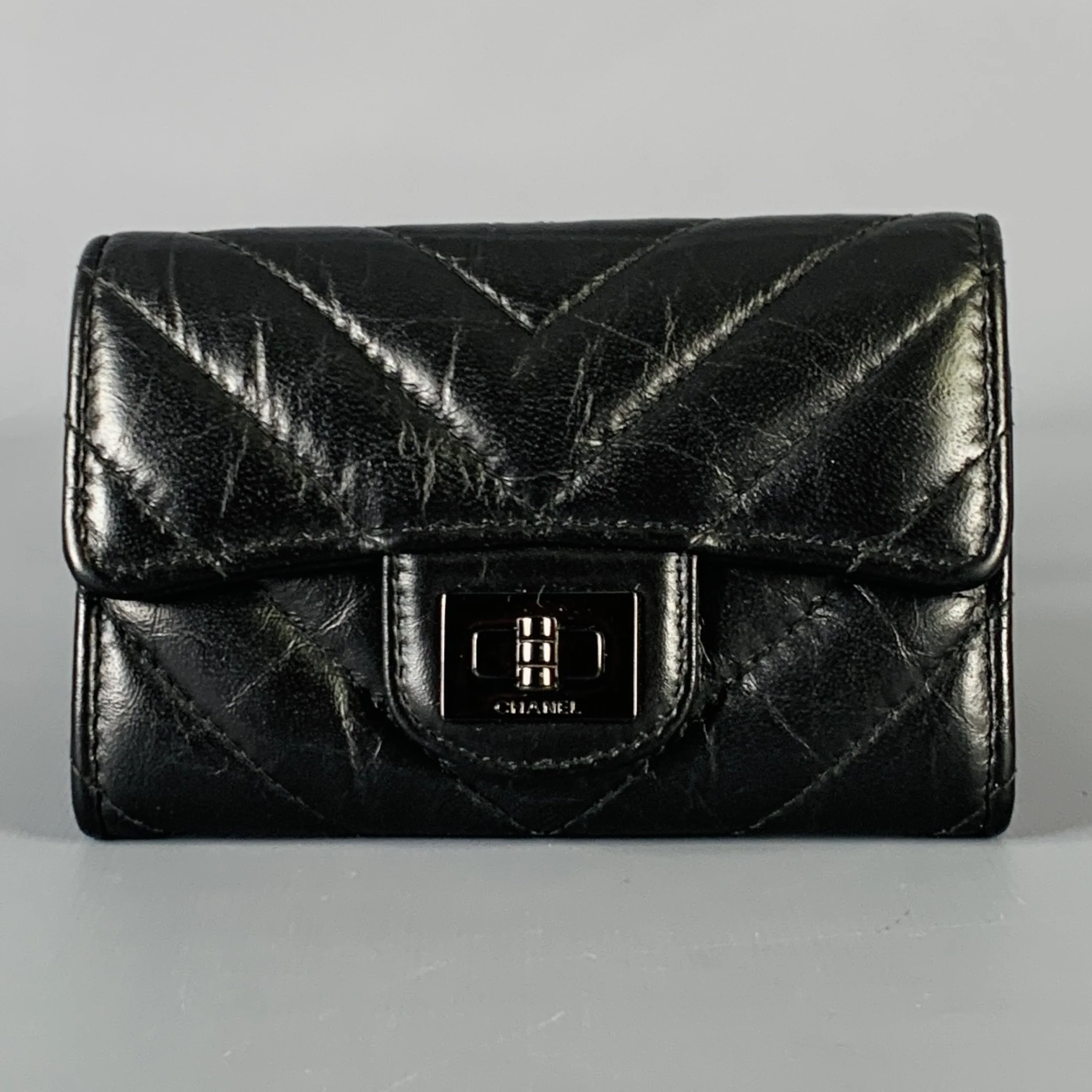 CHANEL Black Quilted Leather Card Case Wallet
