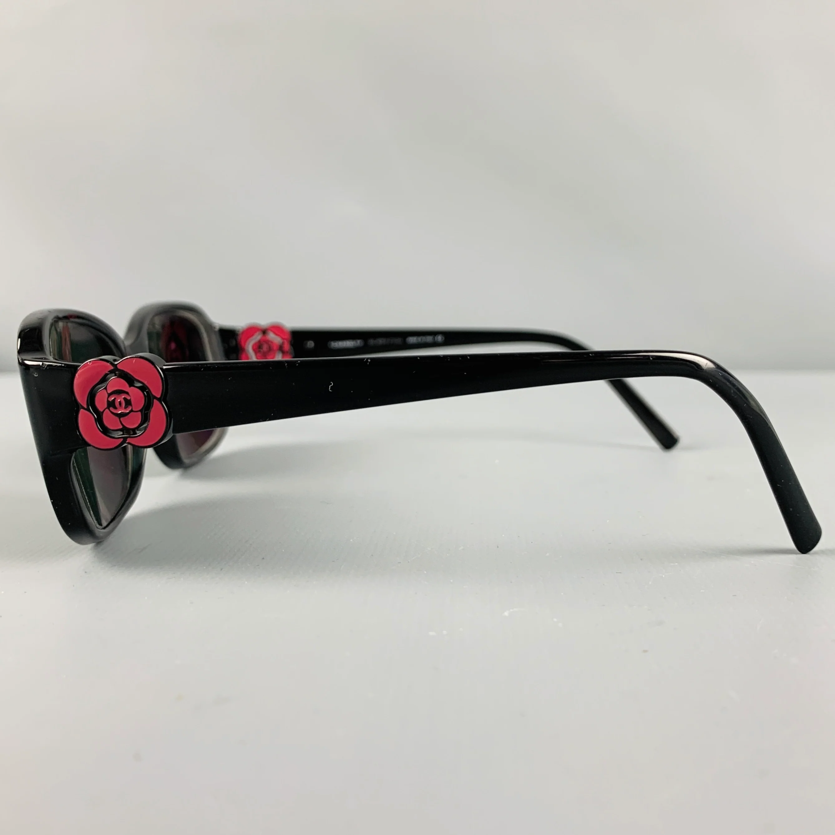 CHANEL Black Red Camellia Sunglasses Frames - Image 4
