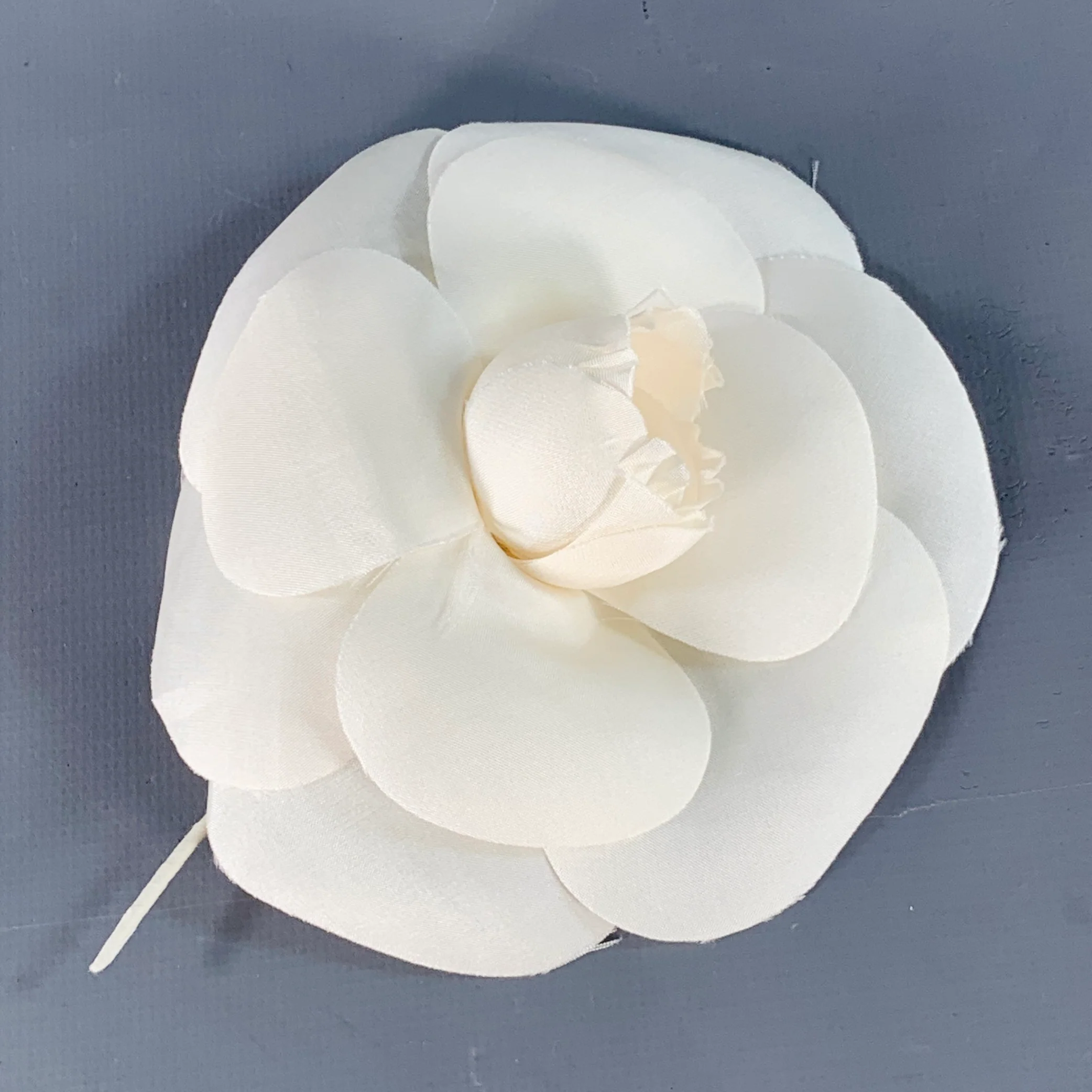CHANEL Camellia White Gold Floral Fabric Brooch Pin