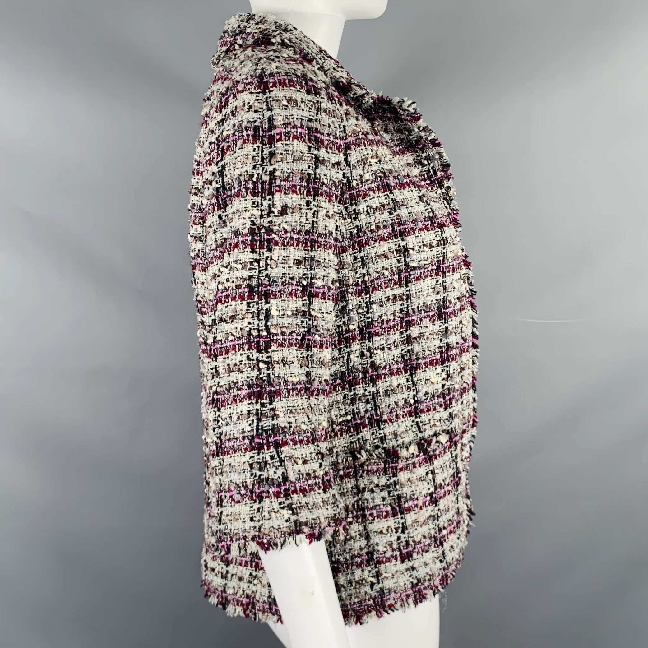CHANEL FW2005 Size 4 Purple Grey Silk Blend Open Front Jacket - Image 2