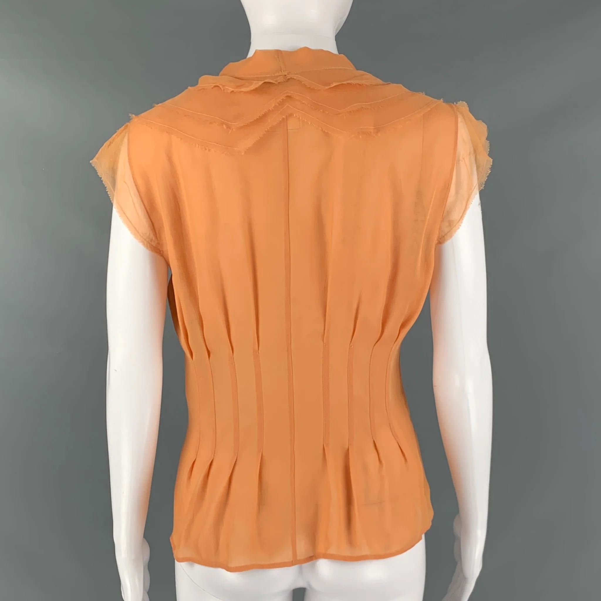 CHANEL P23066V12596 Size 8 Orange Silk Pleated Sleeveless Dress Top - Image 4