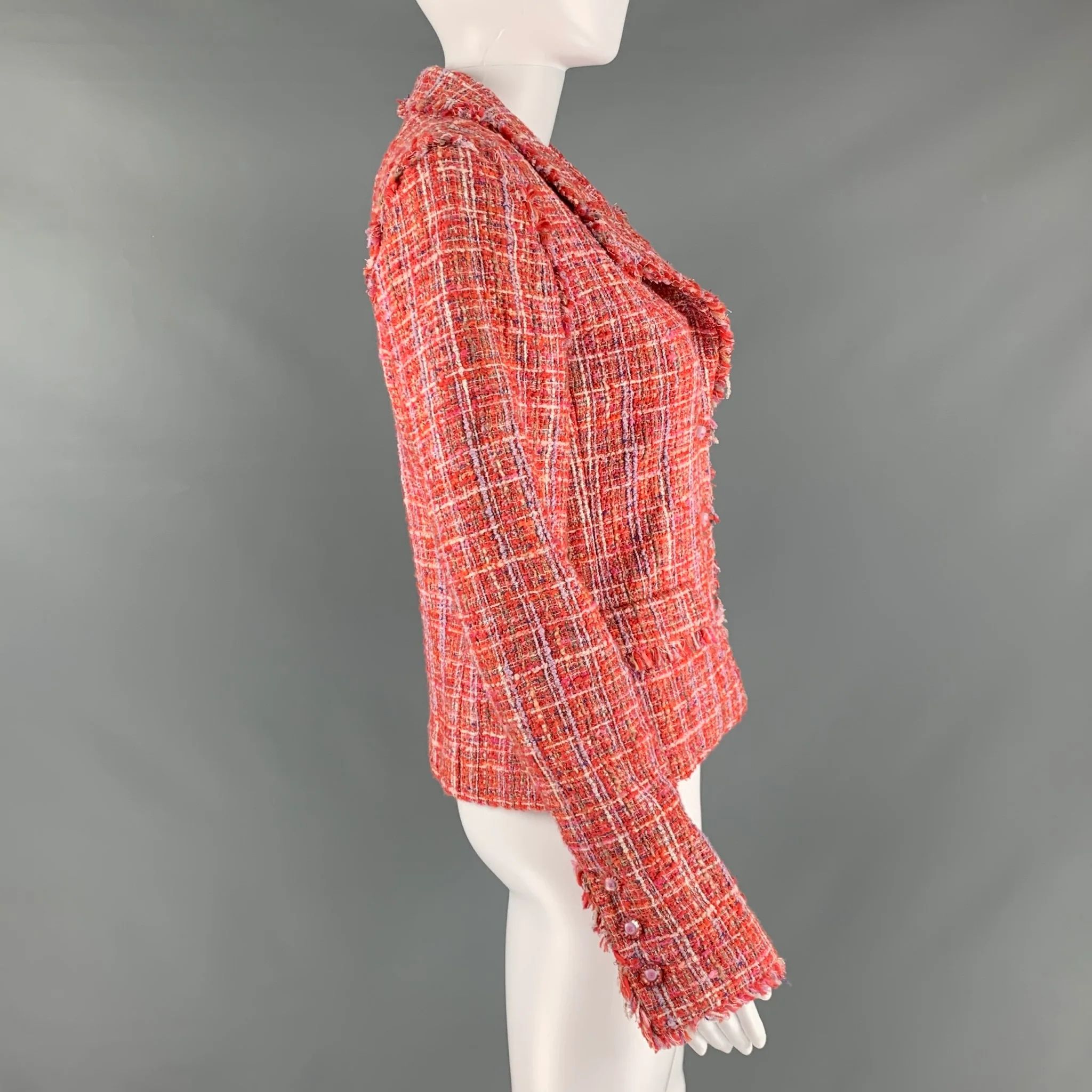 CHANEL P23159V13825 Size 4 Red White Cotton Blend Single breasted Jacket - Image 4