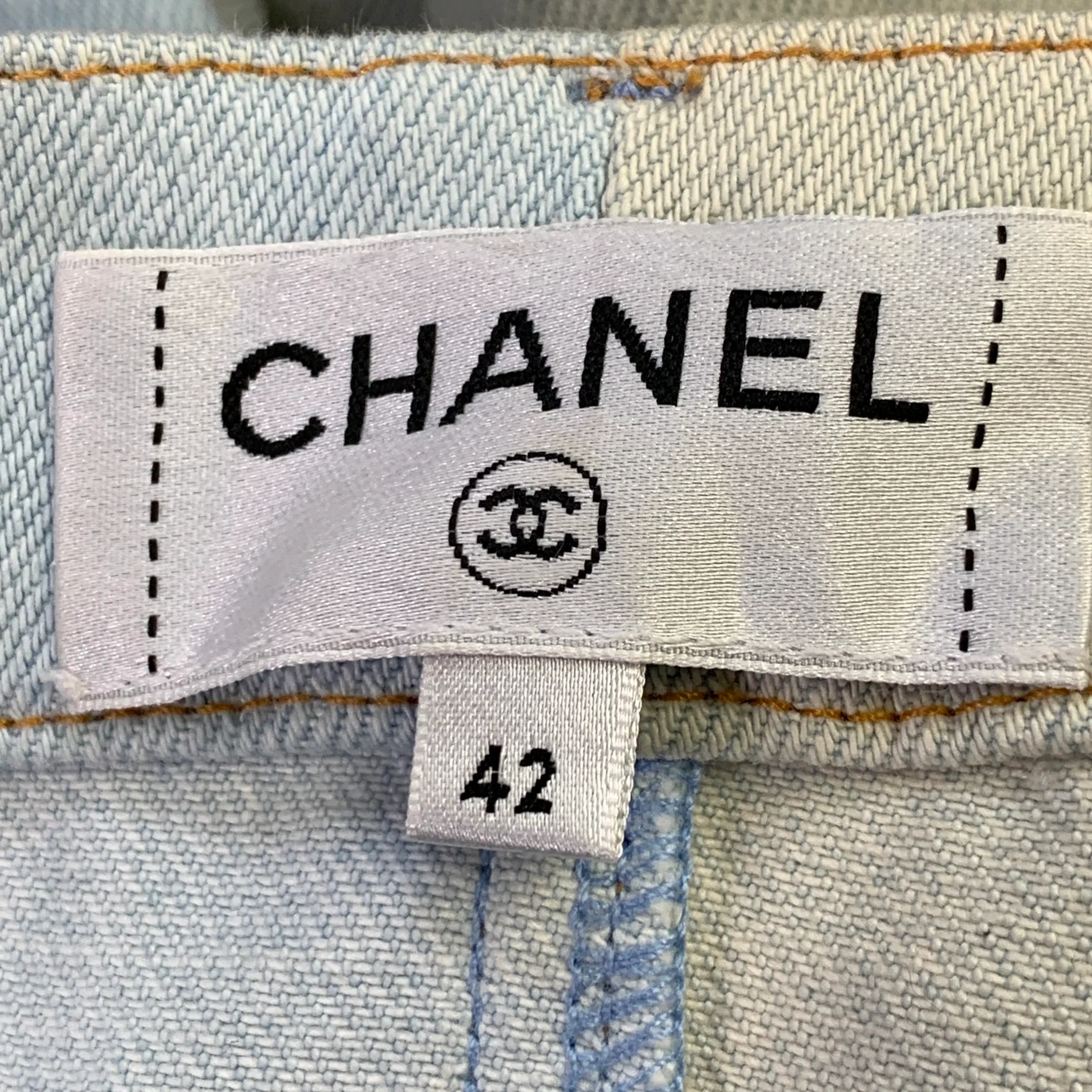 CHANEL Size 10 Blue Grey Cotton Button Up Wide Leg Casual Pants - Image 5
