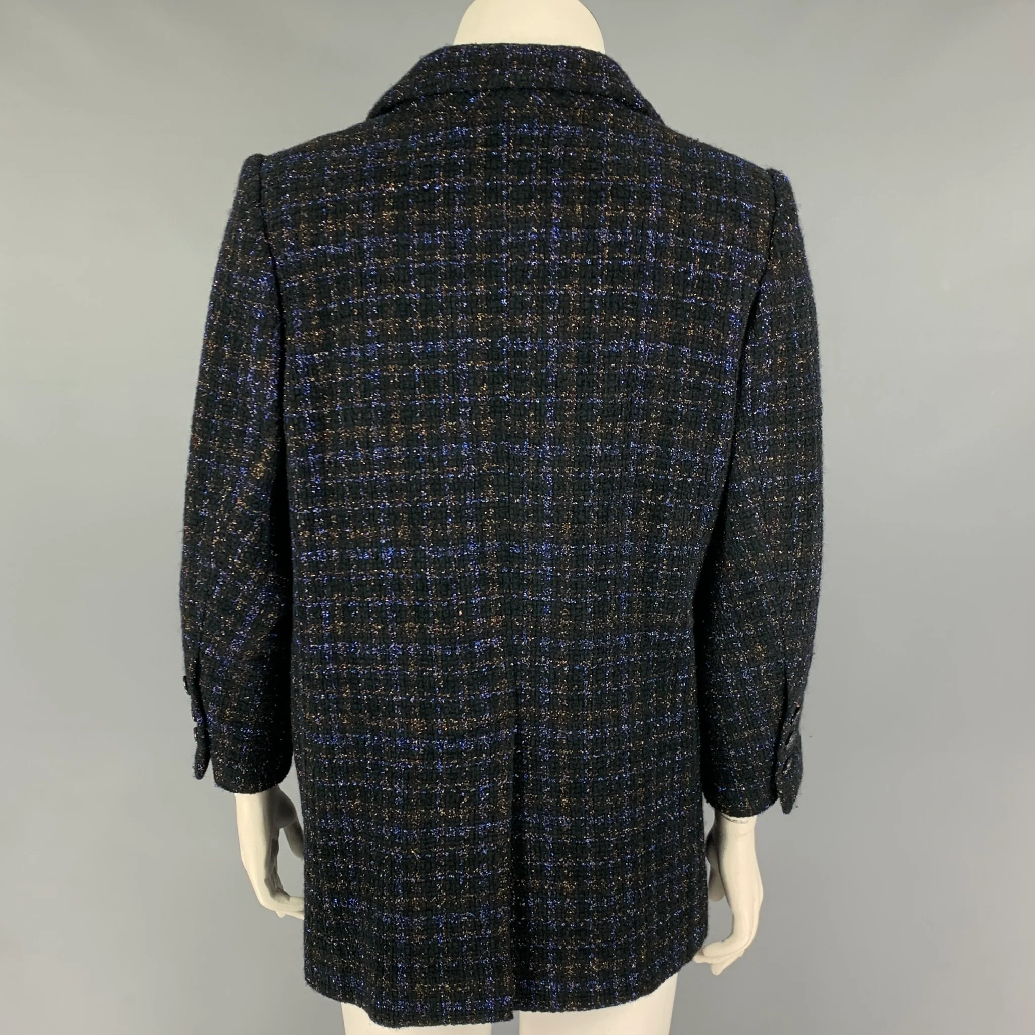 CHANEL Size 18 Navy Gold Cotton Blend Metallic Single Breasted Coat - Image 3
