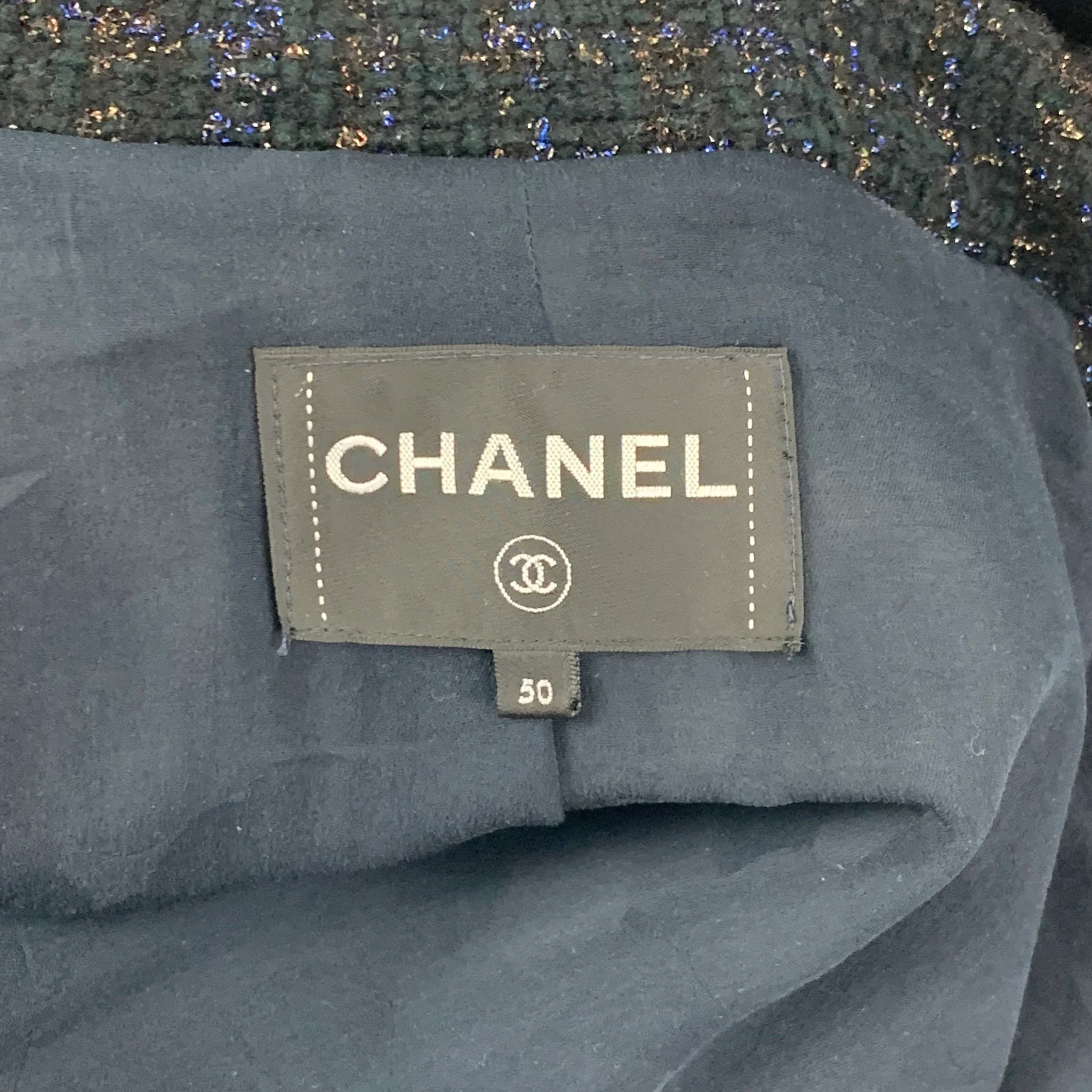 CHANEL Size 18 Navy Gold Cotton Blend Metallic Single Breasted Coat - Image 7