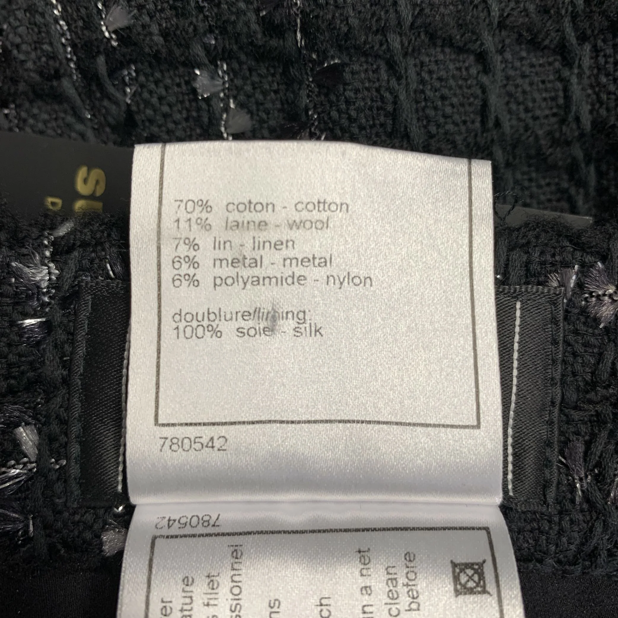 CHANEL Size 4 Black White Cotton Blend Chain Skirt - Image 6