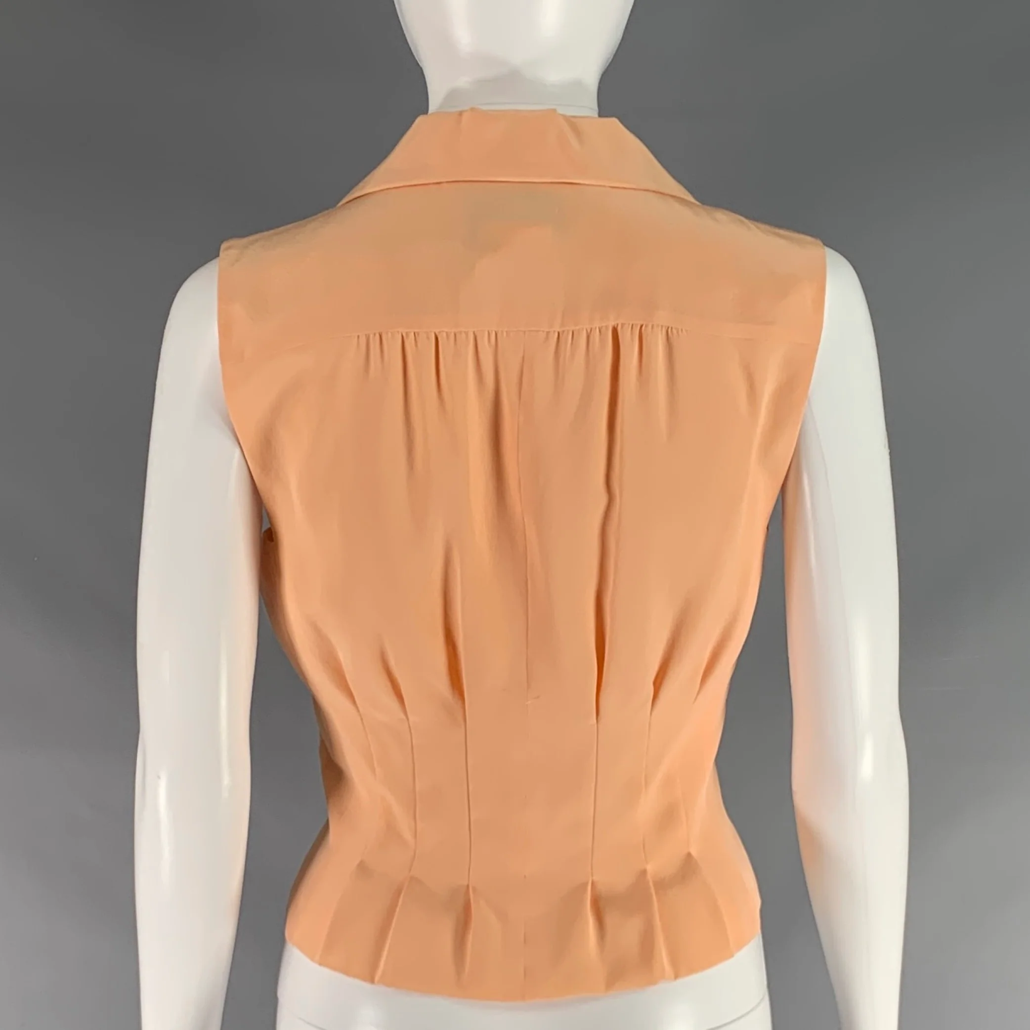 CHANEL Size 4 Orange Sorbet Silk Pleated Sleeveless Dress Top - Image 4