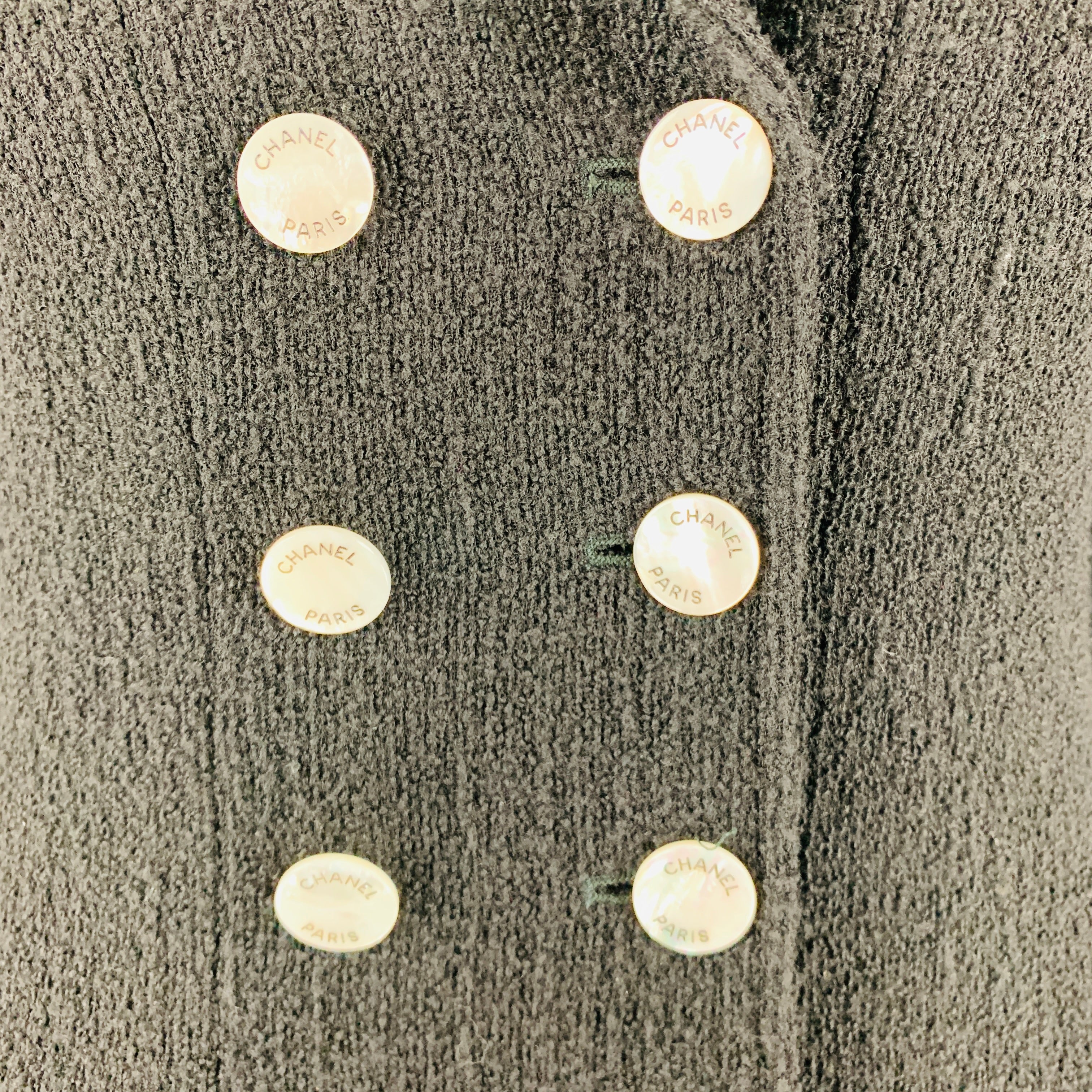 CHANEL Size 6 Black Wool Nylon Double Breasted Blazer - Image 2
