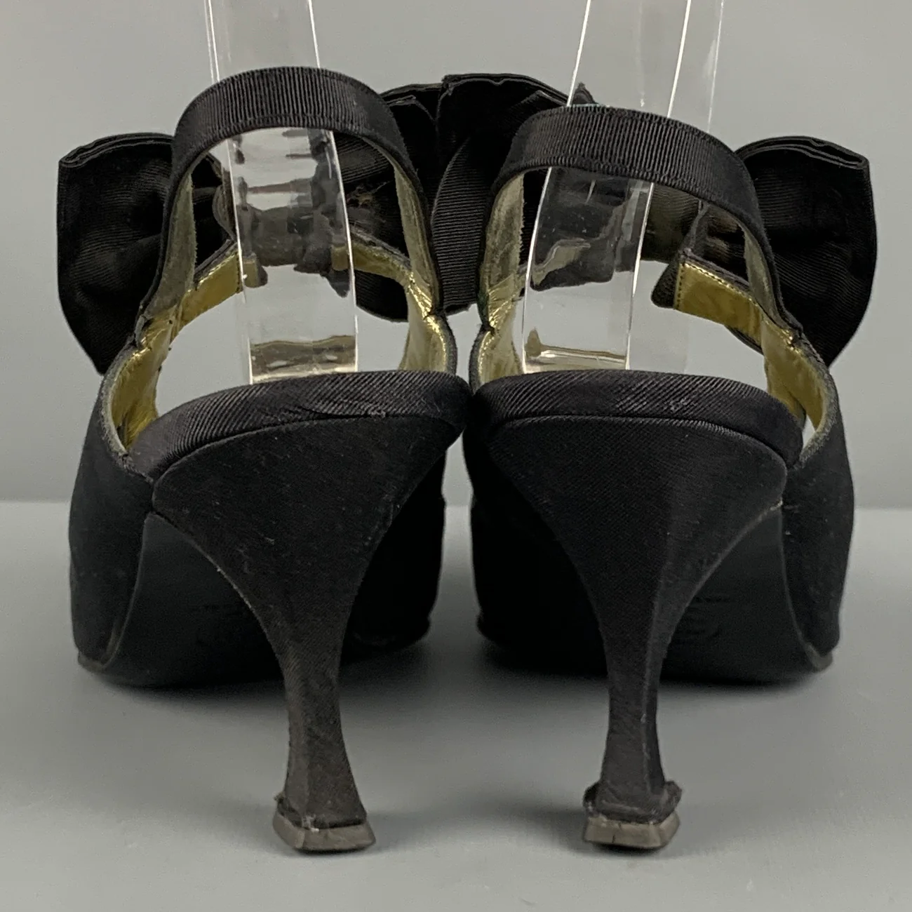 CHANEL Size 7 Black Taffeta Bow Slingback Pumps - Image 3