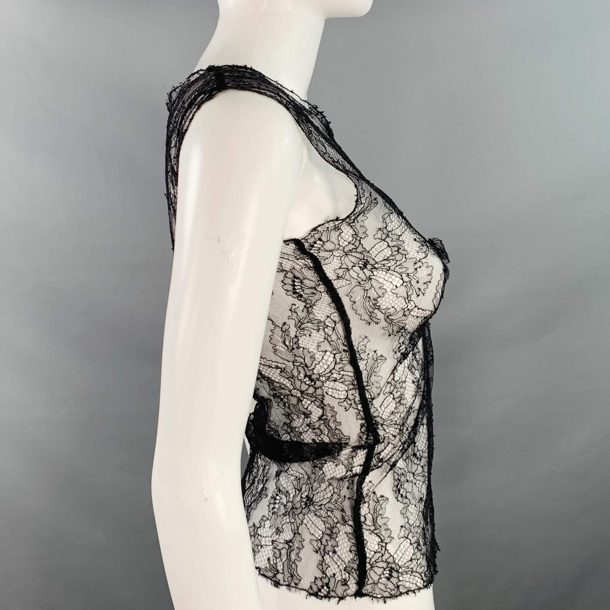 CHANEL Size M Black Lace Camellia Sleeveless Dress Top - Image 3
