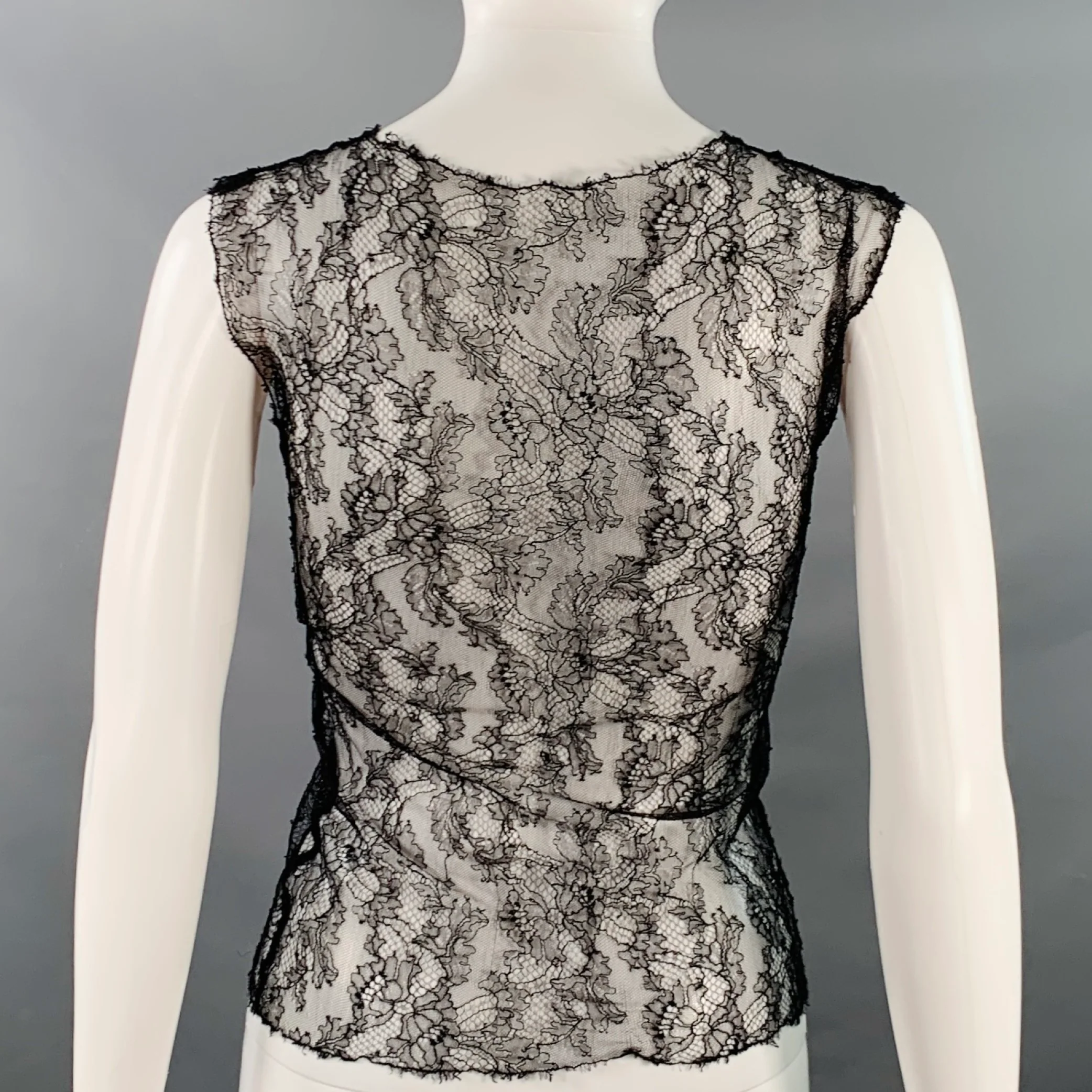CHANEL Size M Black Lace Camellia Sleeveless Dress Top - Image 4