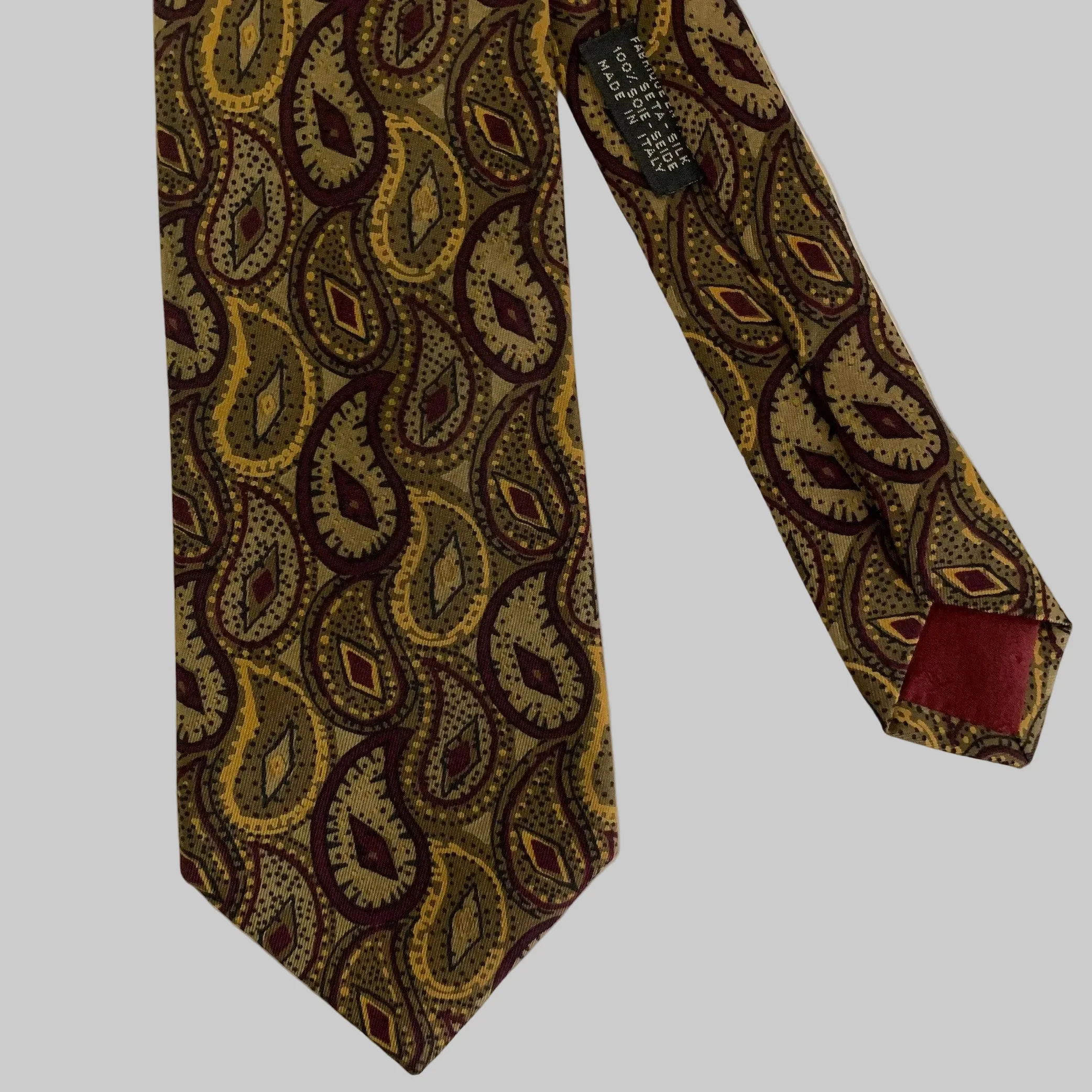 CHANEL Taupe Burgundy Paisley Silk Tie
