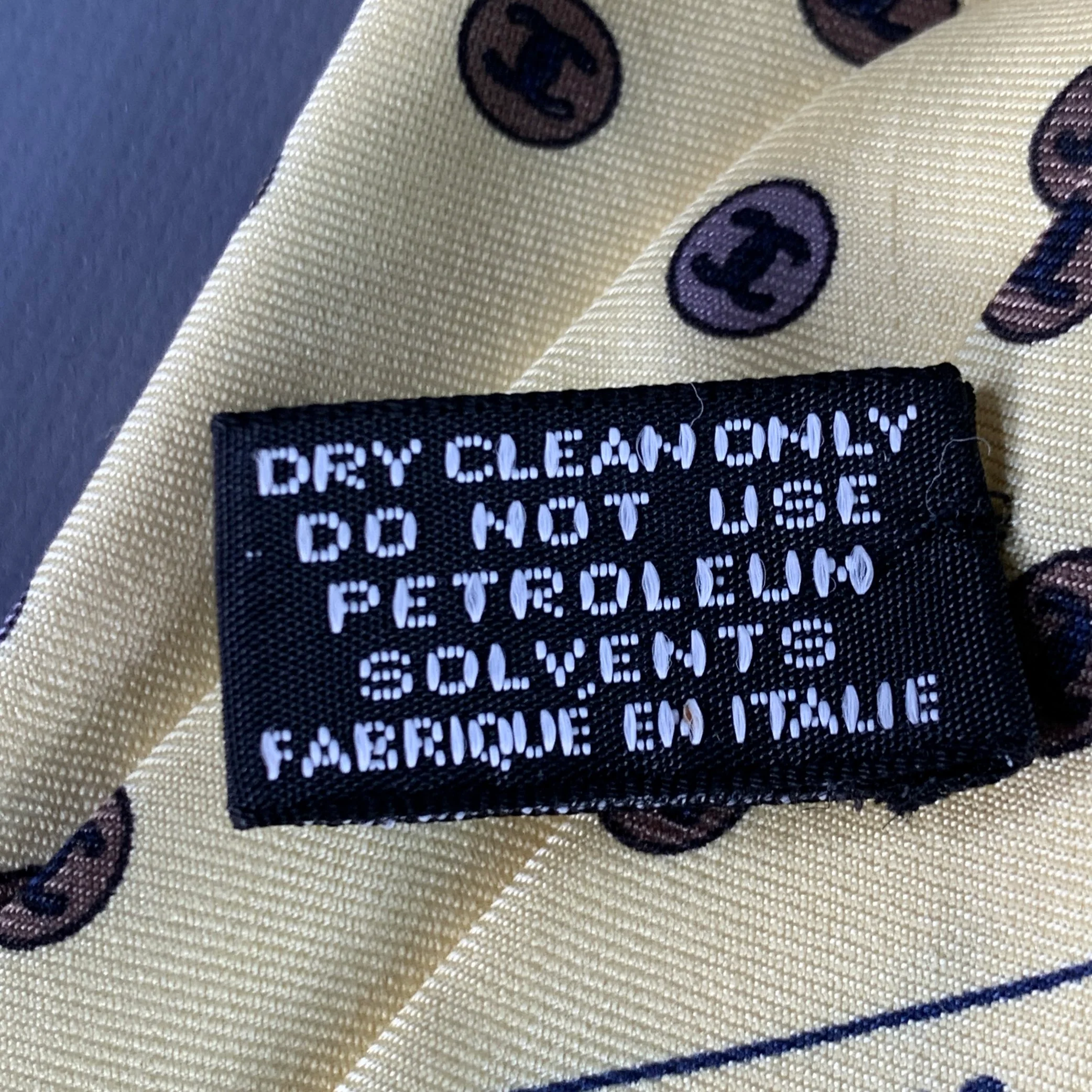 CHANEL Yellow Brown CC Monogram Logo Silk Tie - Image 6