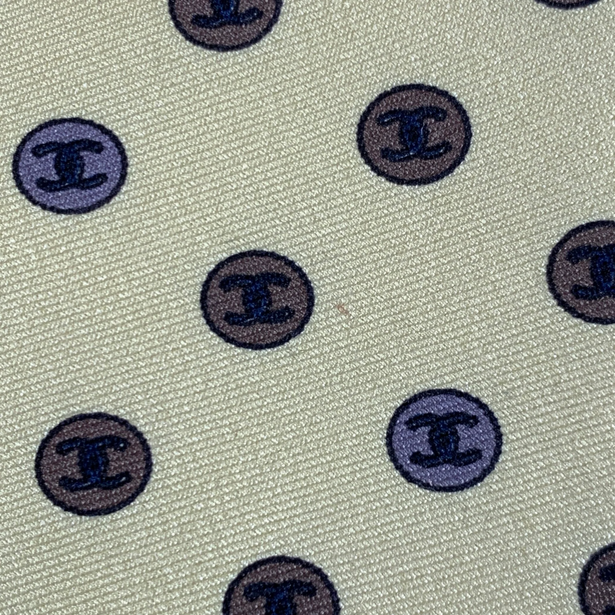 CHANEL Yellow Brown CC Monogram Logo Silk Tie - Image 8