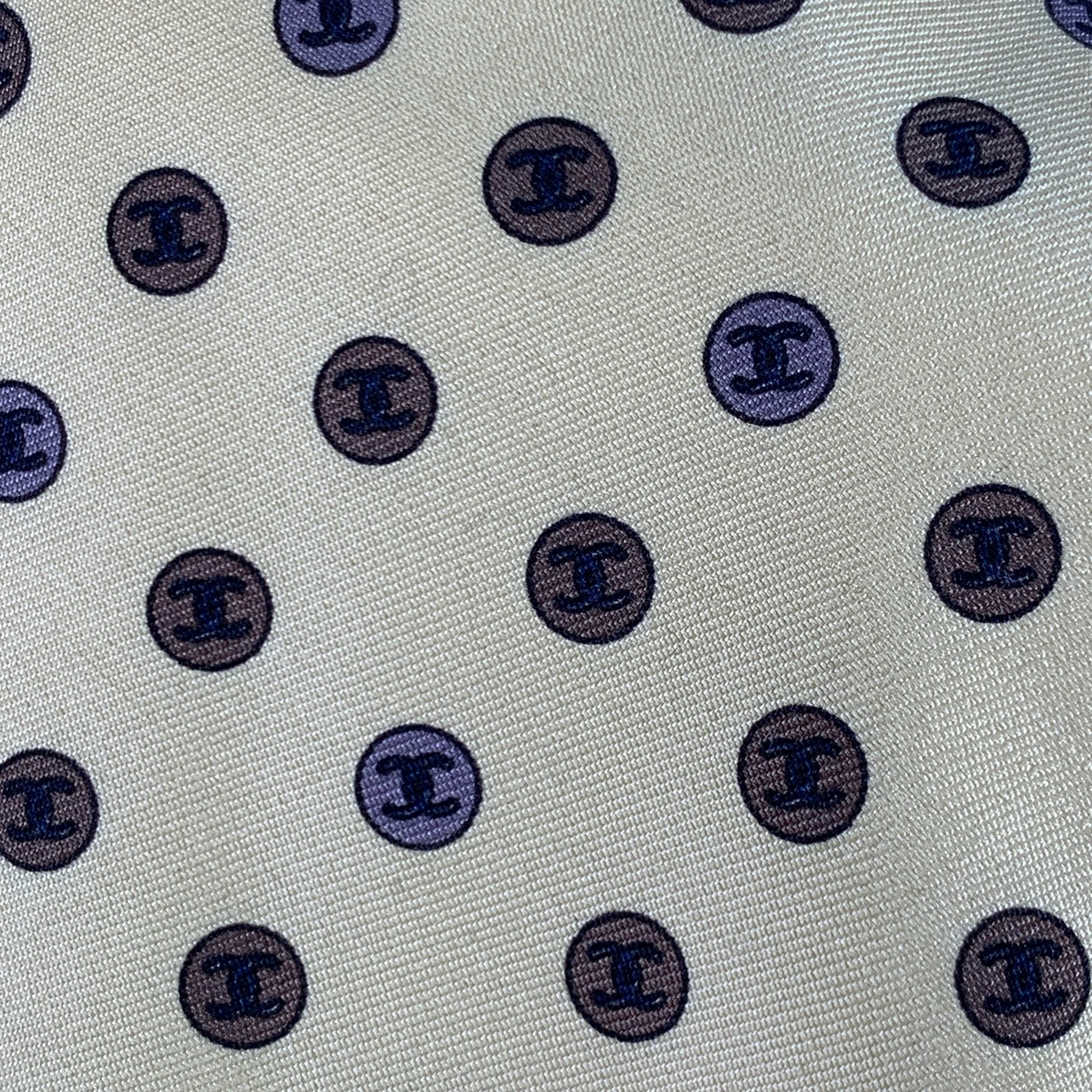 CHANEL Yellow Brown CC Monogram Logo Silk Tie - Image 9
