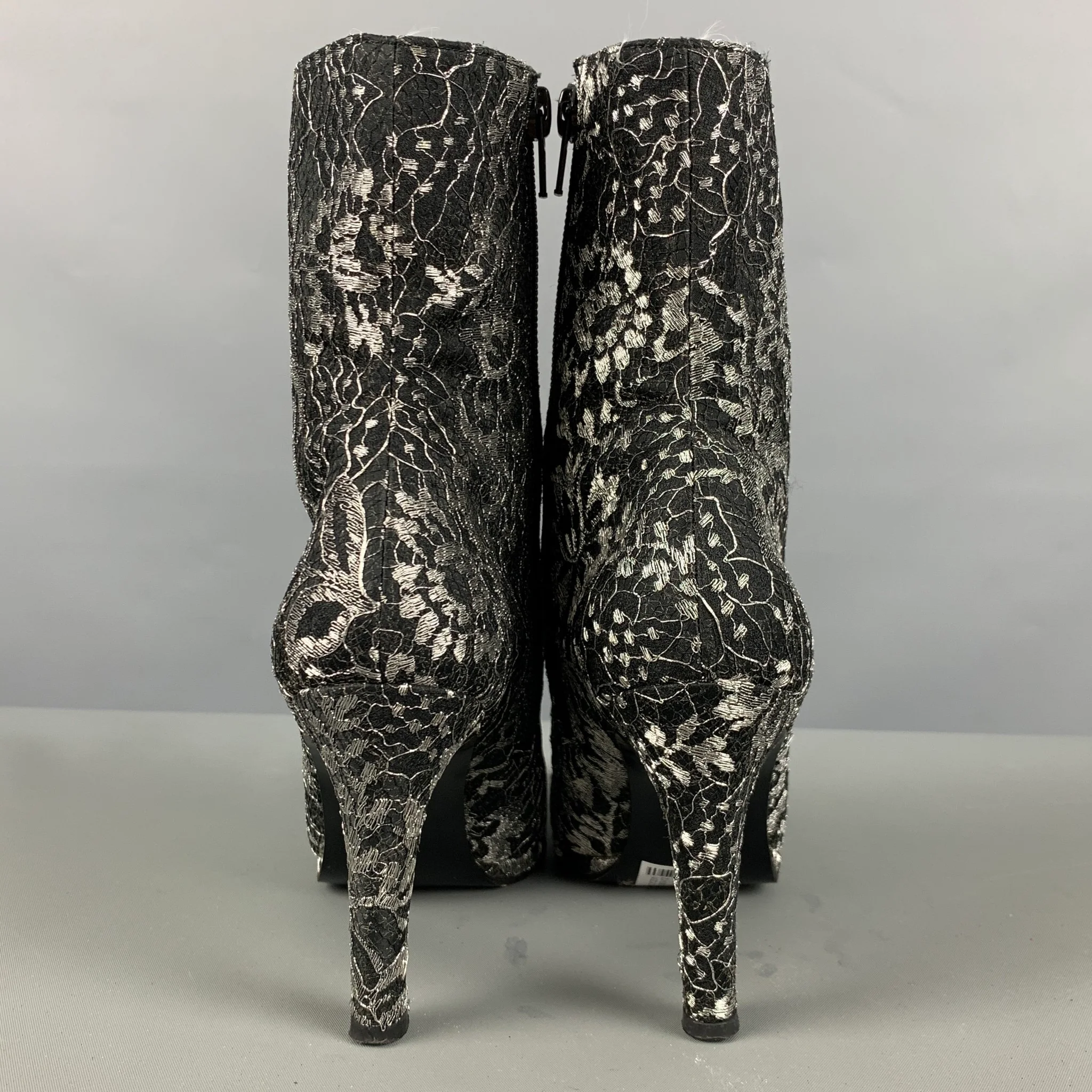 CHARLES JOURDAN Size 5 Black Grey Leather Floral Side Zipper Boots - Image 3