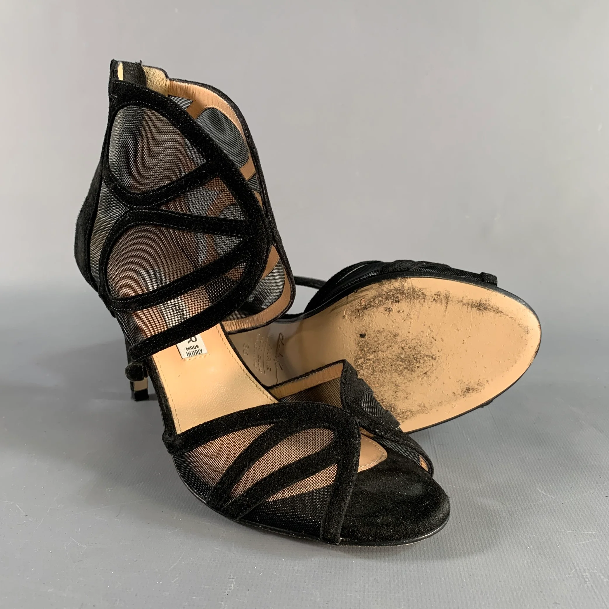 CHARLES KAMMER Size 6 Black Mesh Suede Peep Toe Boots - Image 5