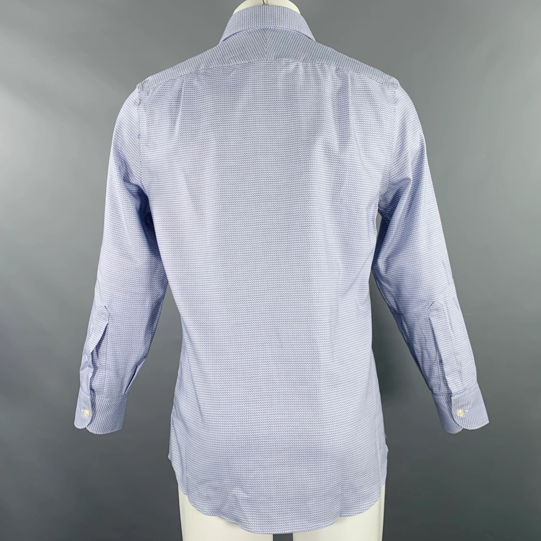 CHARLES TYRWHITT Size S Blue Grey Lines Cotton Cutaway Collar Long Sleeve Shirt - Image 4