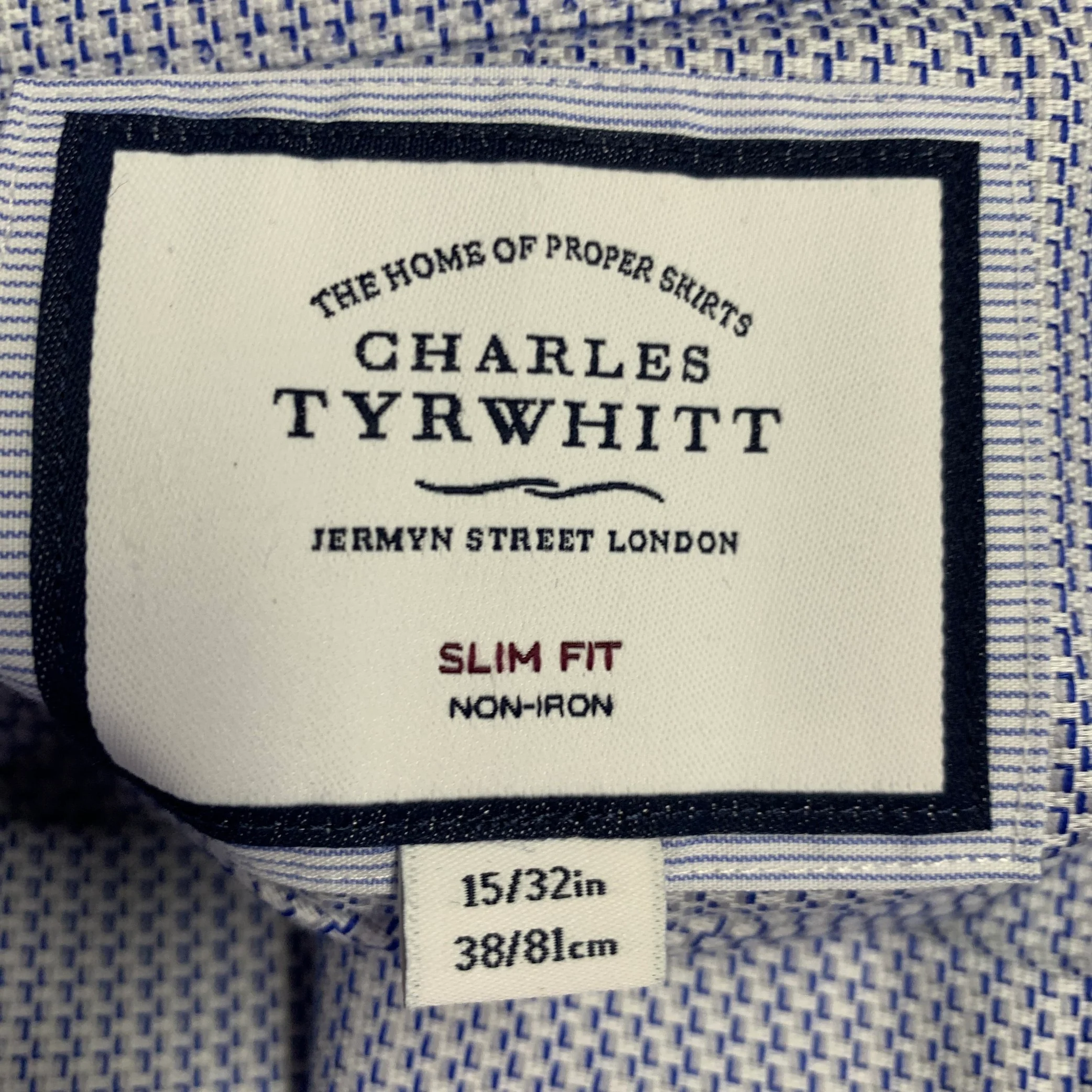 CHARLES TYRWHITT Size S Blue Grey Lines Cotton Cutaway Collar Long Sleeve Shirt - Image 6
