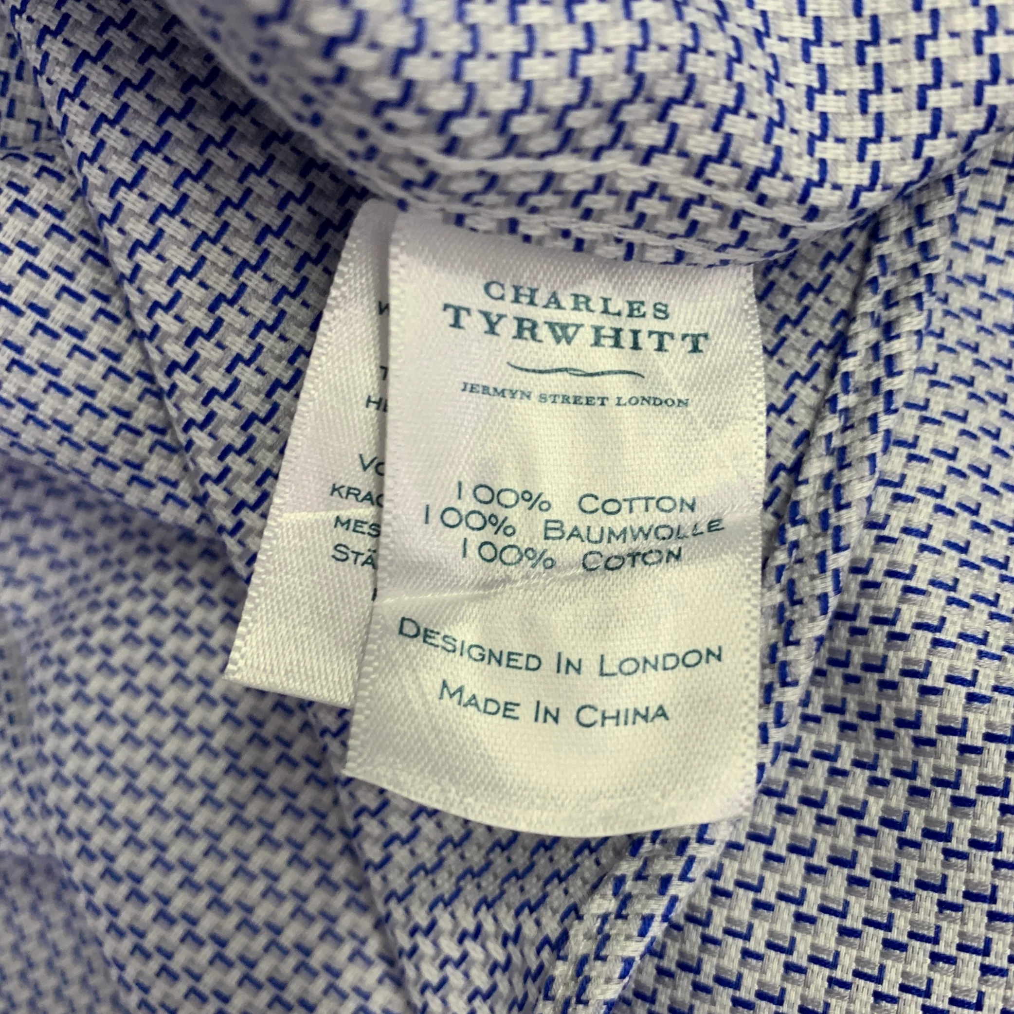 CHARLES TYRWHITT Size S Blue Grey Lines Cotton Cutaway Collar Long Sleeve Shirt - Image 7