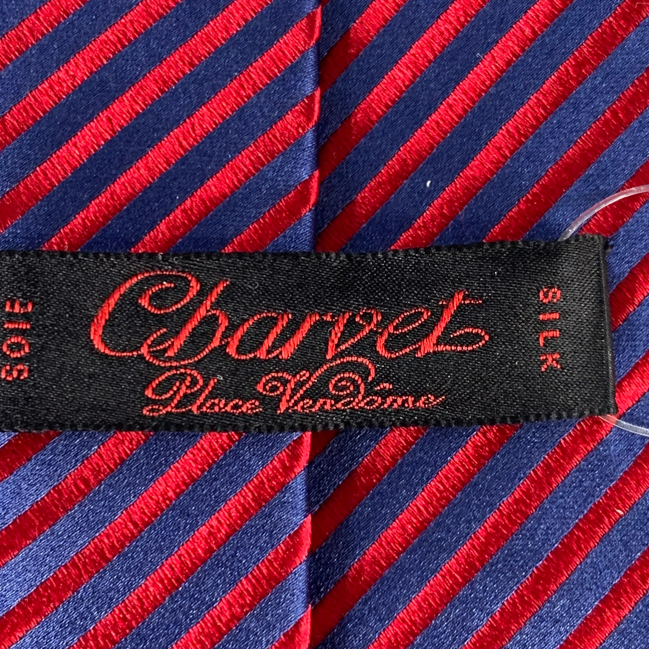 CHARVET Red Blue Diagonal Stripe Silk Tie - Image 3