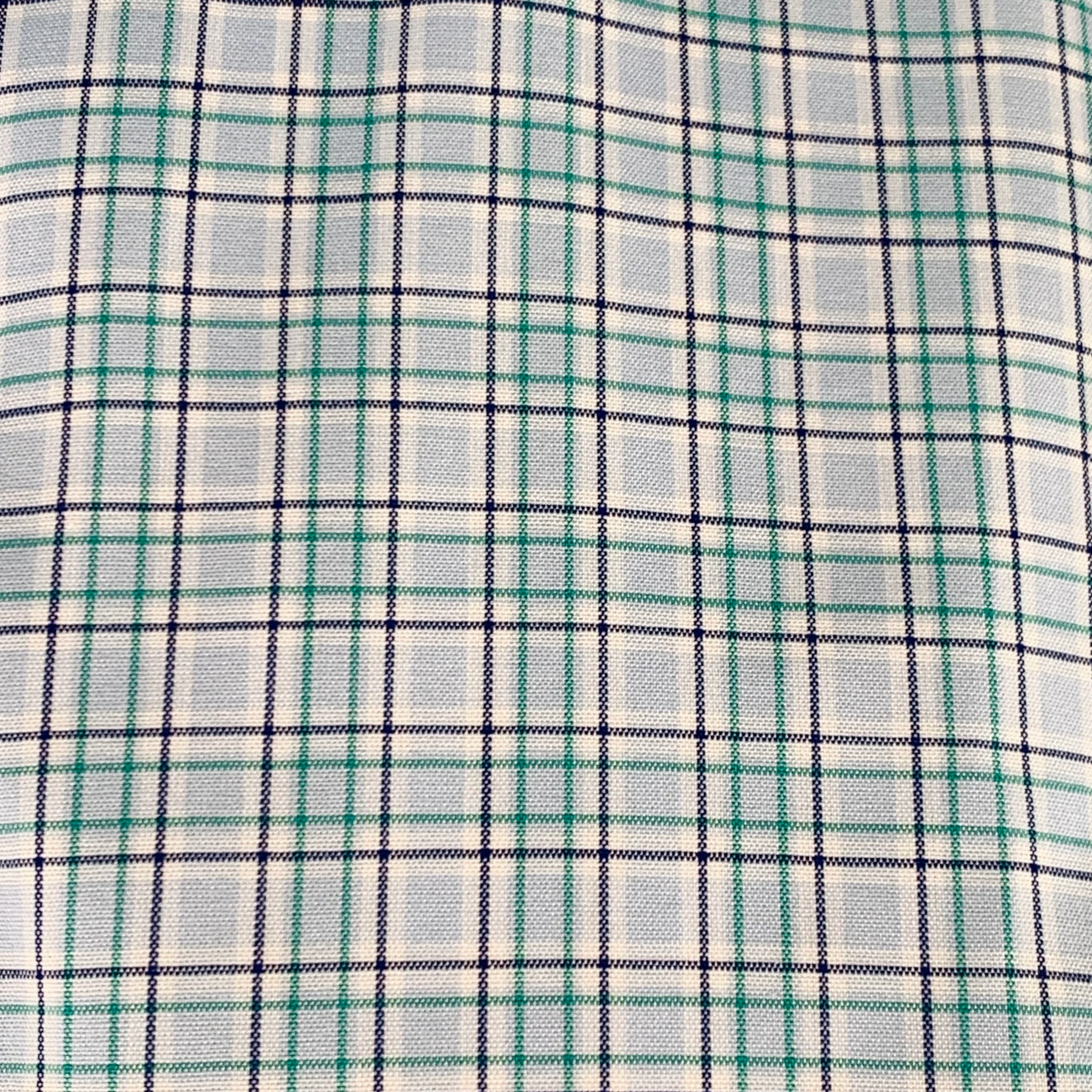 CHARVET Size L Blue Green Checkered Cotton Long Sleeve Shirt - Image 2
