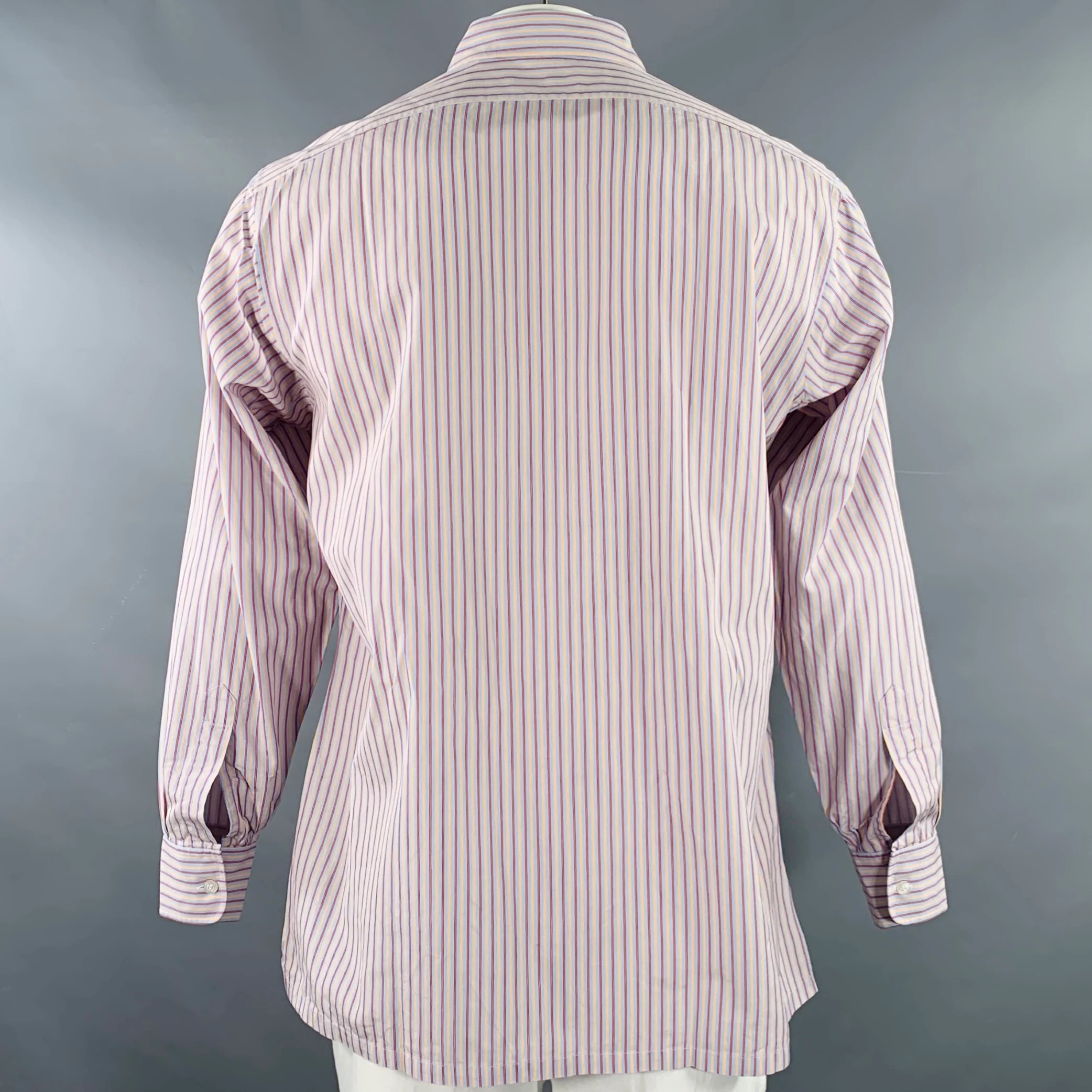 CHARVET Size L Blue Red Yellow Stripe Cotton Curved Cutaway Long Sleeve Shirt - Image 4